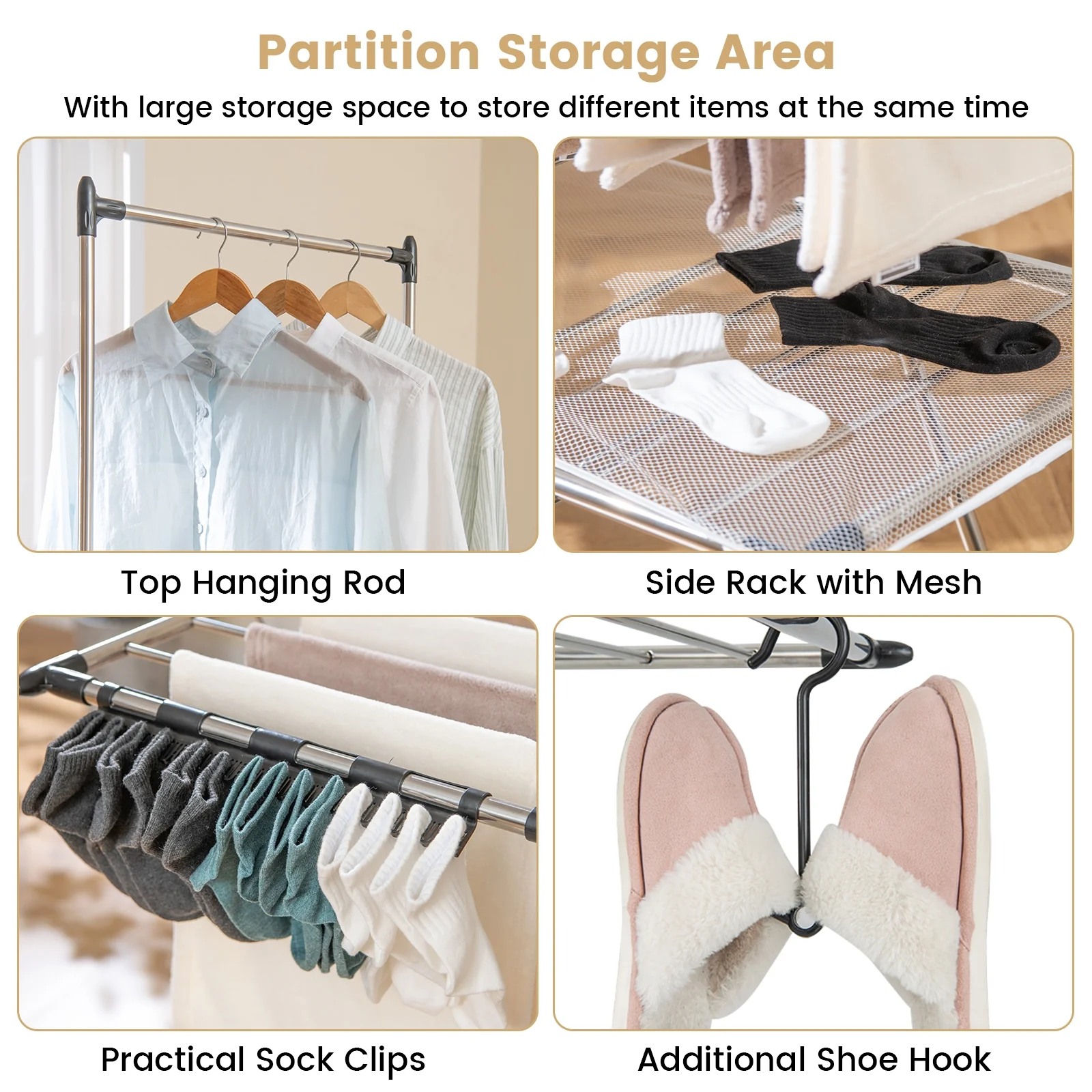 Large Foldable Clothes Drying Rack, Tall Hanging Bar, Silver - Image 8