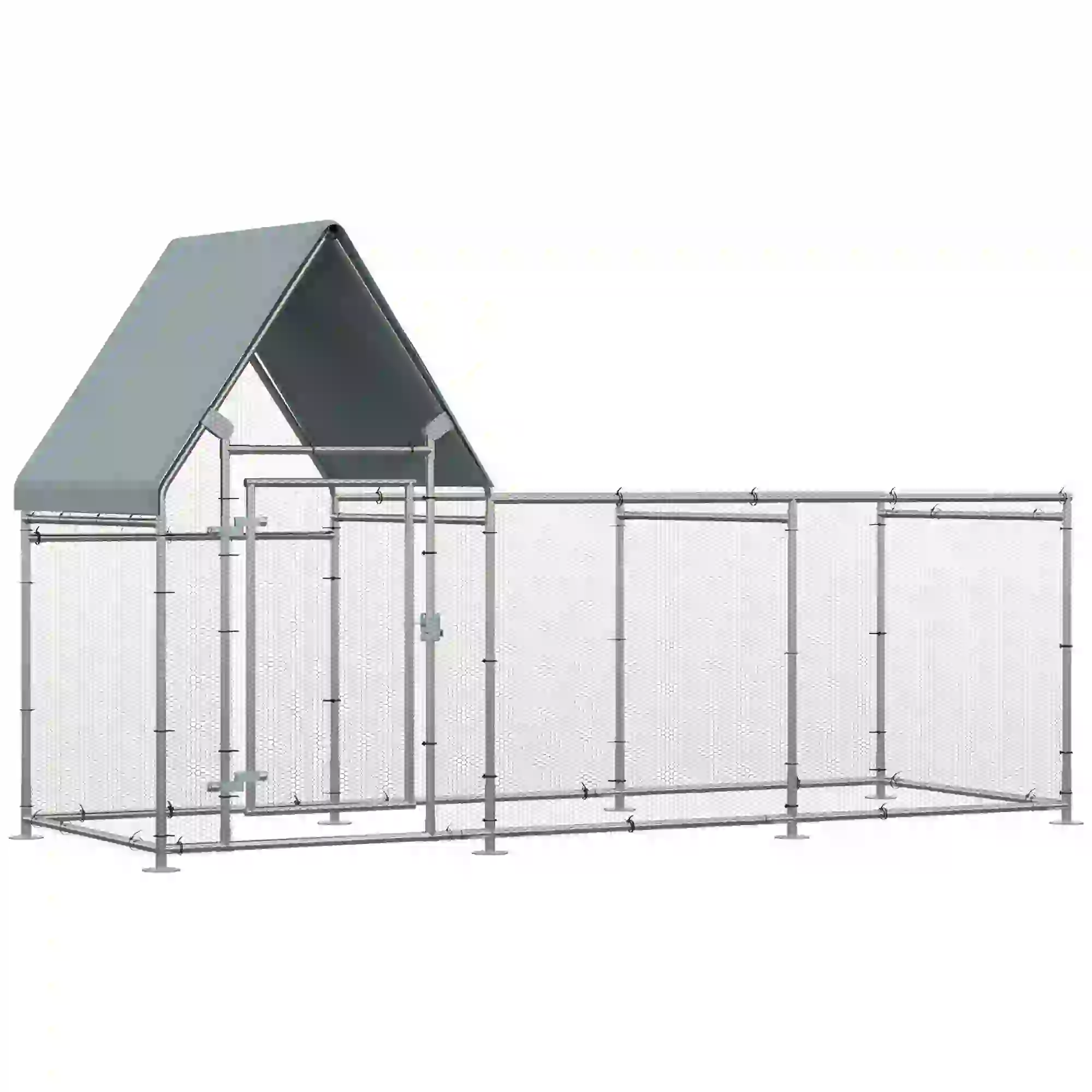 Large Galvanized Chicken Coop, Rabbit Hutch, Water-Resist Cover, 119" x 42" x 68"