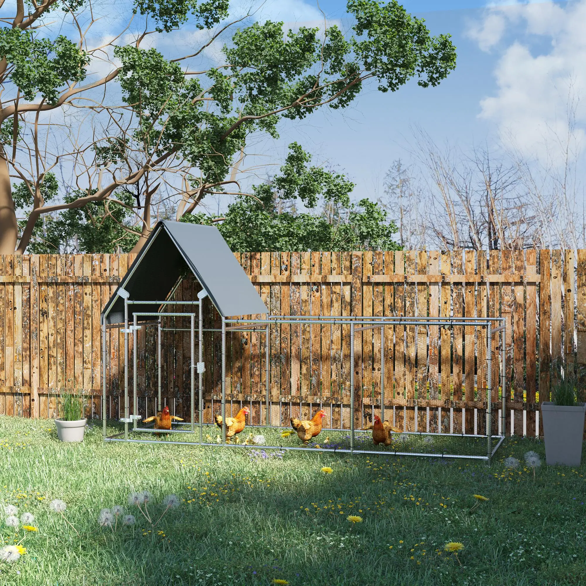Large Galvanized Chicken Coop, Rabbit Hutch, Water-Resist Cover, 119" x 42" x 68" - Image 2