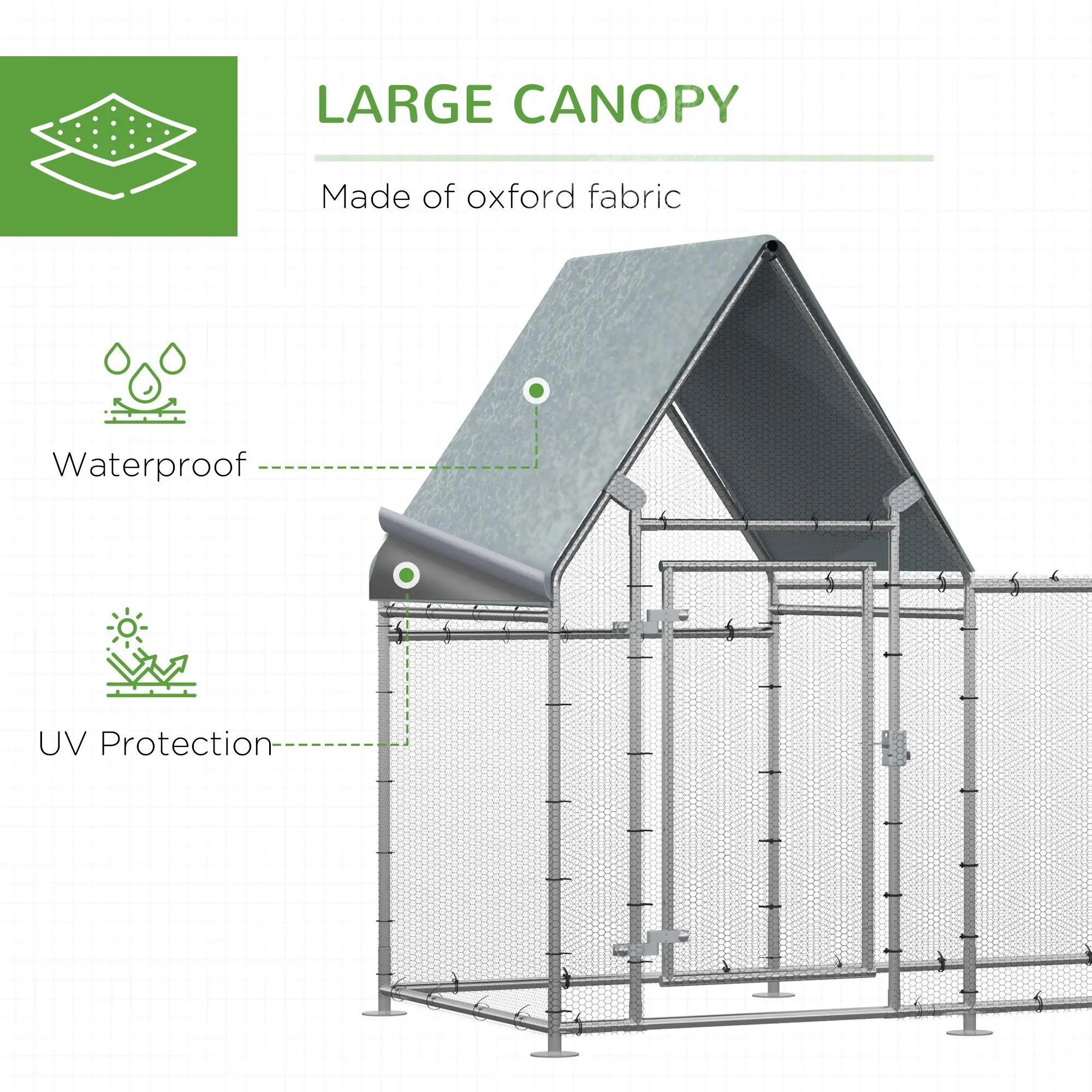 Large Galvanized Chicken Coop, Rabbit Hutch, Water-Resist Cover, 119" x 42" x 68" - Image 4