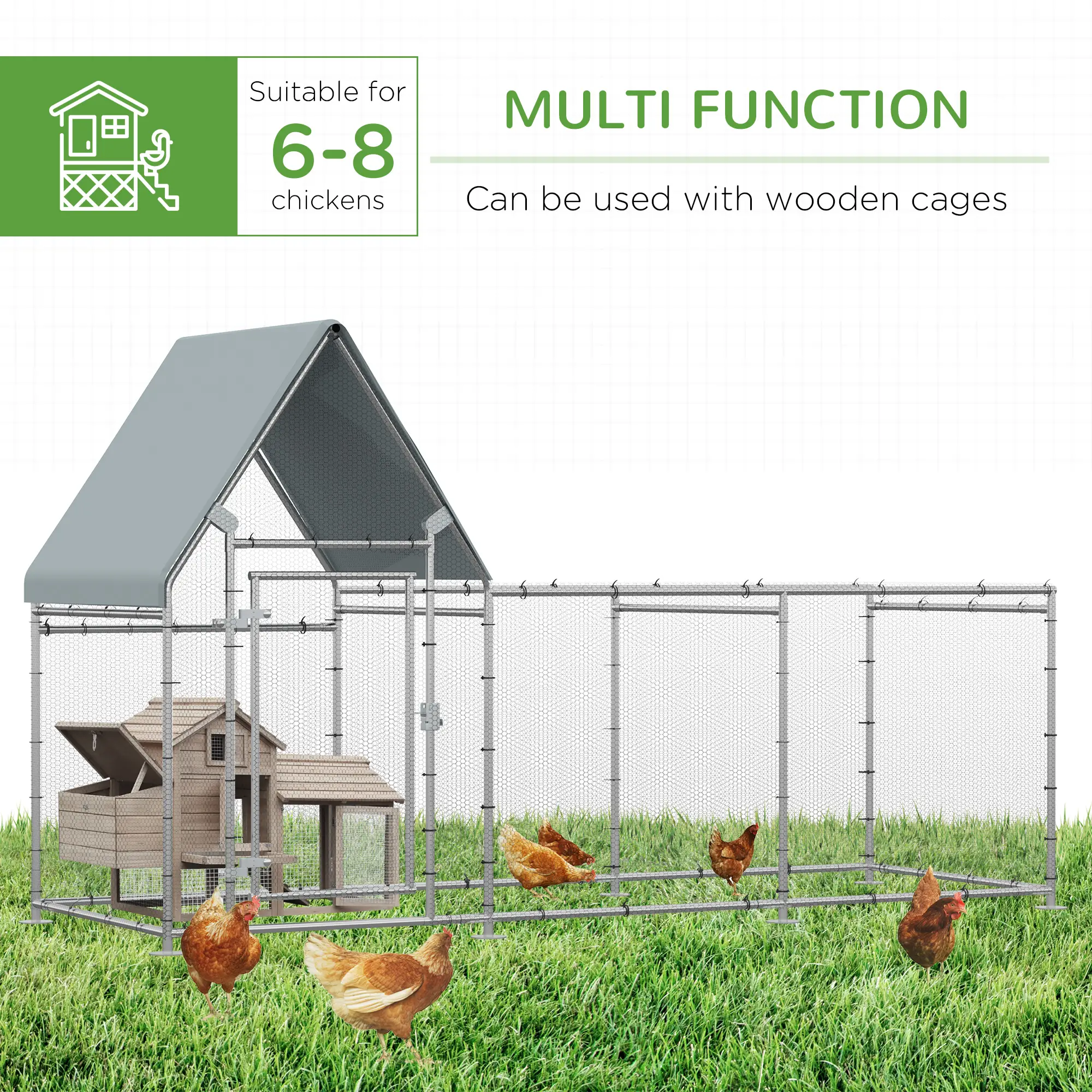 Large Galvanized Chicken Coop, Rabbit Hutch, Water-Resist Cover, 119" x 42" x 68" - Image 5