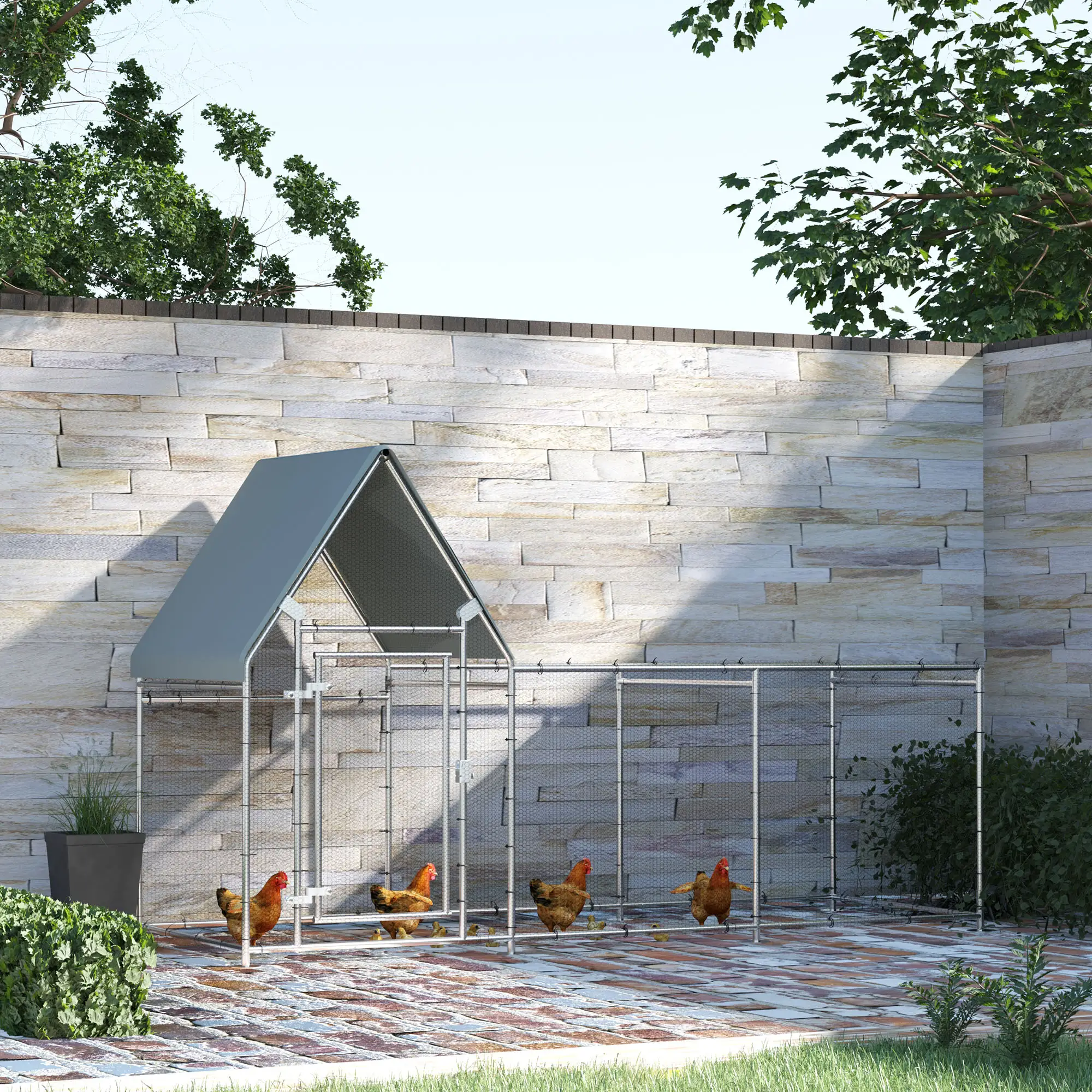 Large Galvanized Chicken Coop, Rabbit Hutch, Water-Resist Cover, 119" x 42" x 68" - Image 8