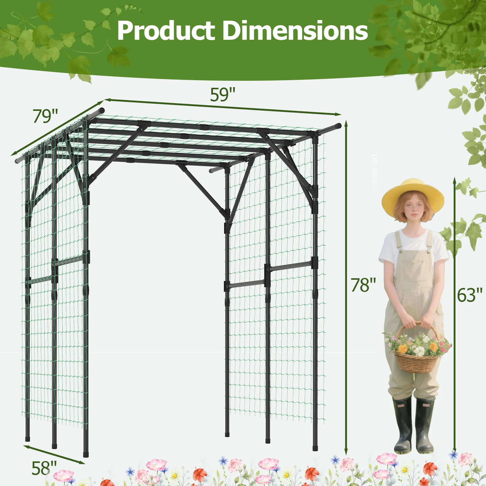 Large Garden Arch Trellis for Climbing Plants Outdoor Grape Vine Support, Black - Image 5