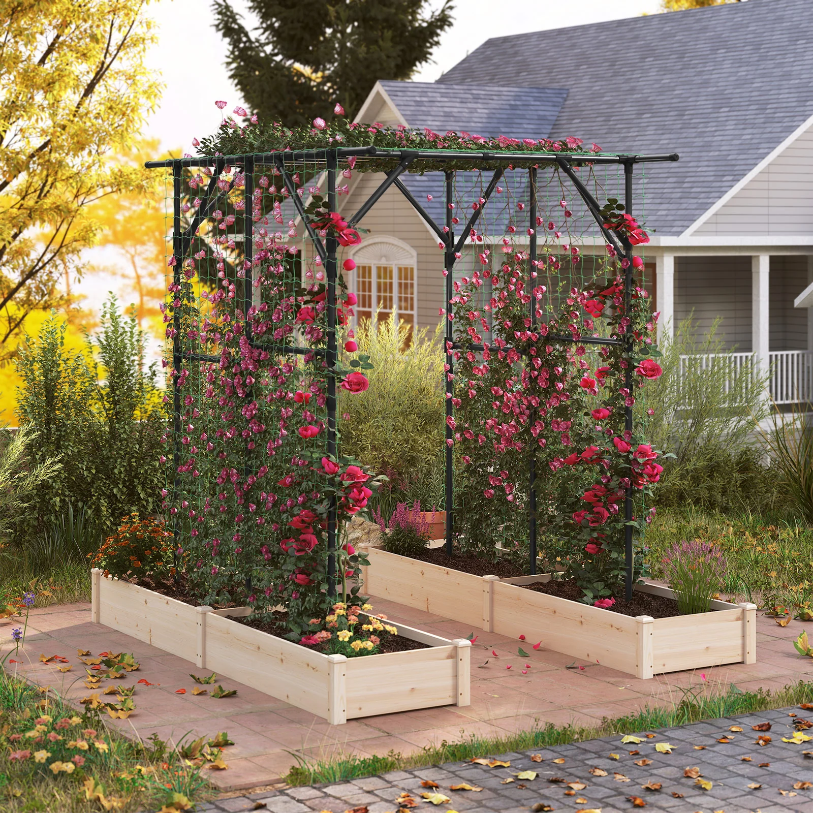 Large Garden Arch Trellis for Climbing Plants Outdoor Grape Vine Support, Black - Image 6