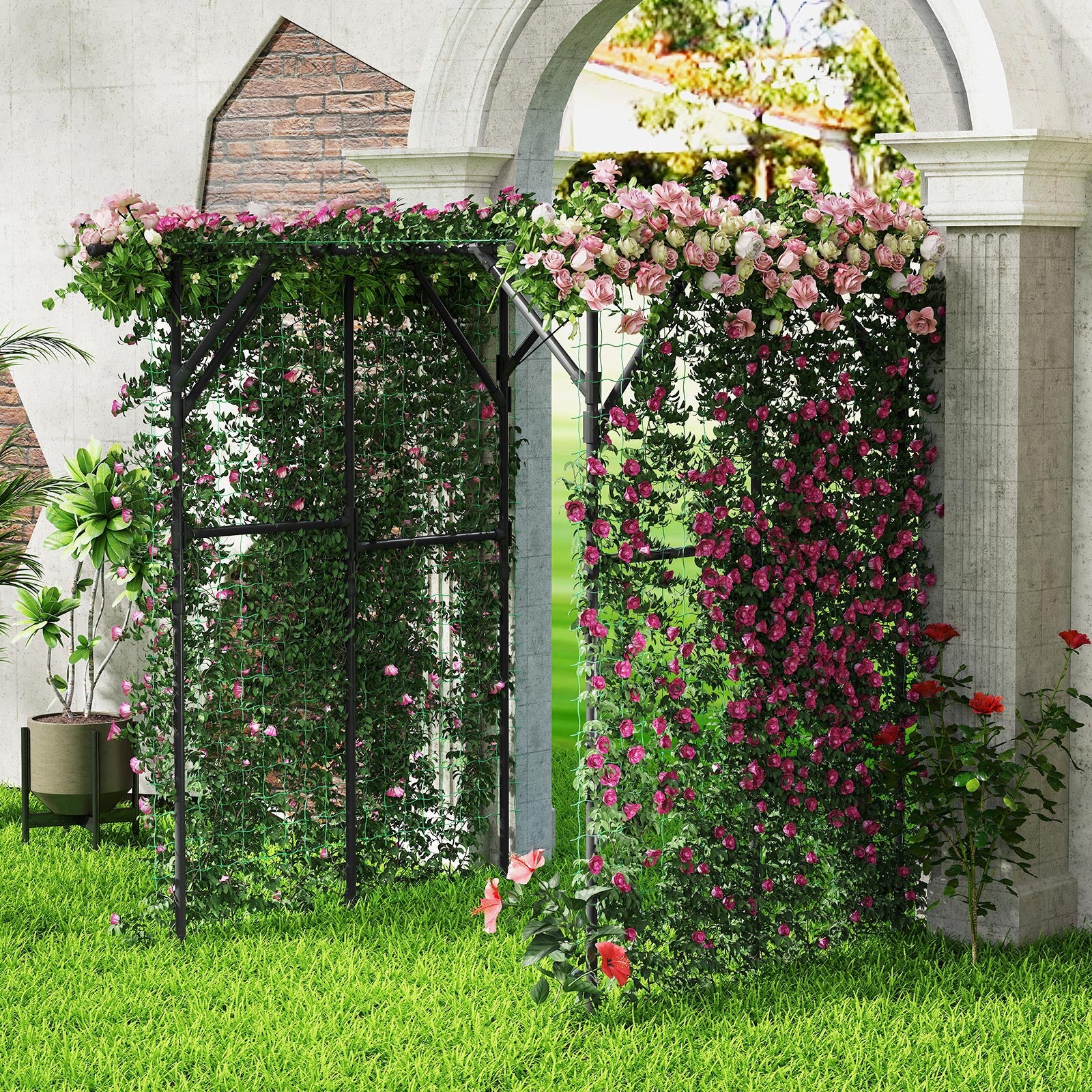 Large Garden Arch Trellis for Climbing Plants Outdoor Grape Vine Support, Black - Image 7