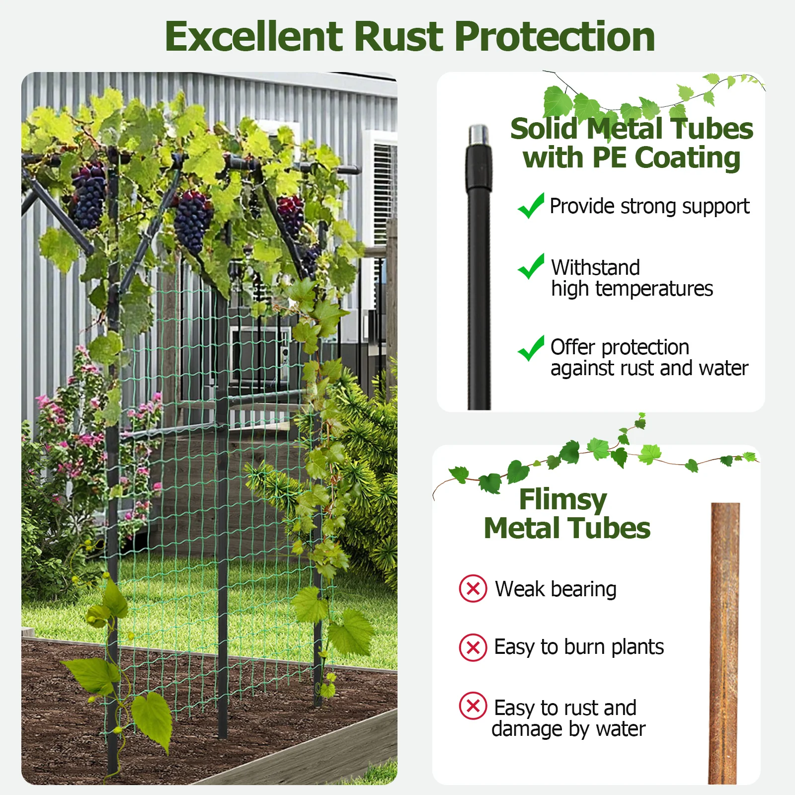 Large Garden Arch Trellis for Climbing Plants Outdoor Grape Vine Support, Black - Image 9