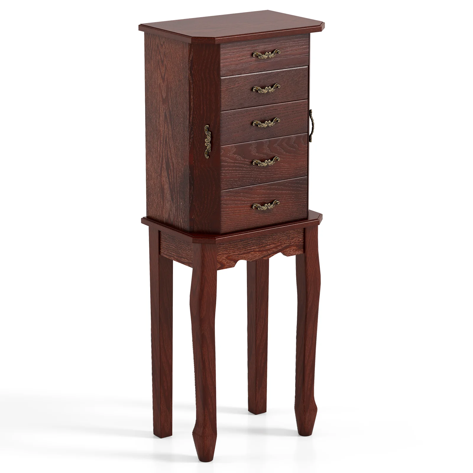 Large Jewelry Cabinet, 5 Drawers, Brown