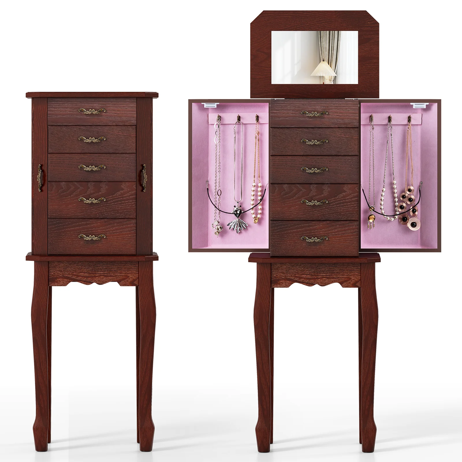 Large Jewelry Cabinet, 5 Drawers, Brown - Image 7