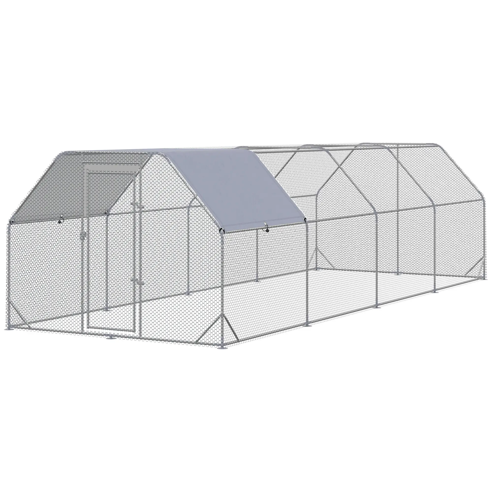 Large Metal Chicken Coop, Walk-In Enclosure, 9.2' x 24.9' x 6.5', Silver - Image 11