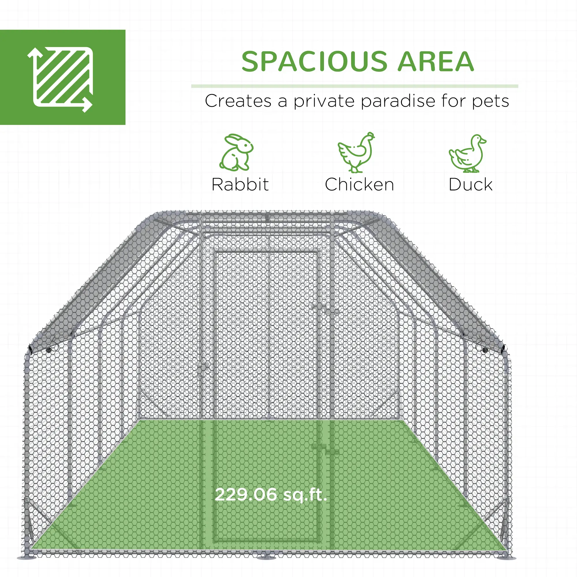 Large Metal Chicken Coop, Walk-In Enclosure, 9.2' x 24.9' x 6.5', Silver - Image 4