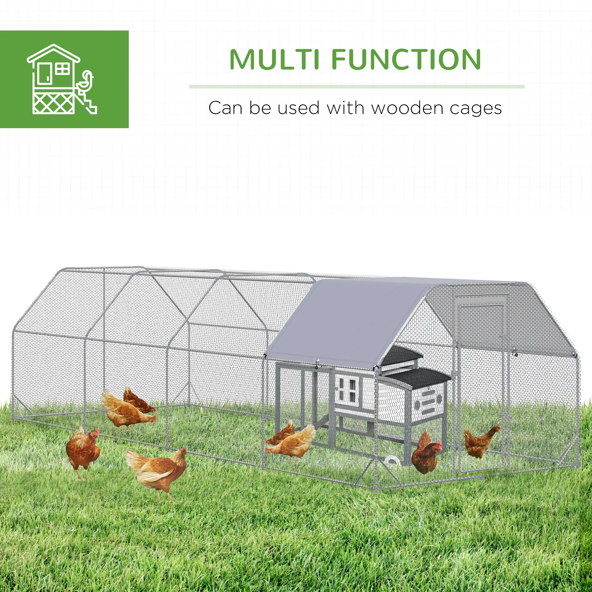 Large Metal Chicken Coop, Walk-In Enclosure, 9.2' x 24.9' x 6.5', Silver - Image 6