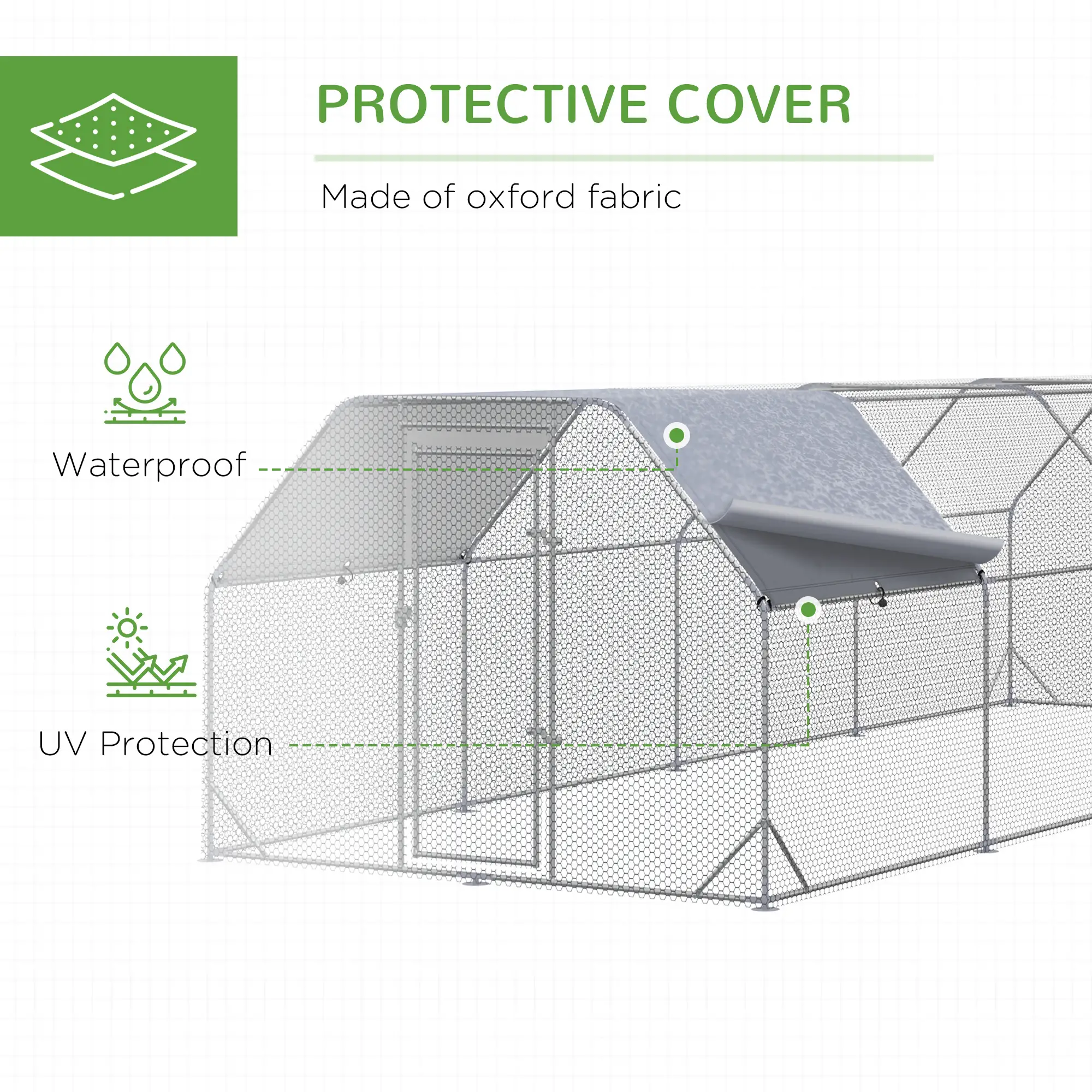 Large Metal Chicken Coop, Walk-In Enclosure, 9.2' x 24.9' x 6.5', Silver - Image 7