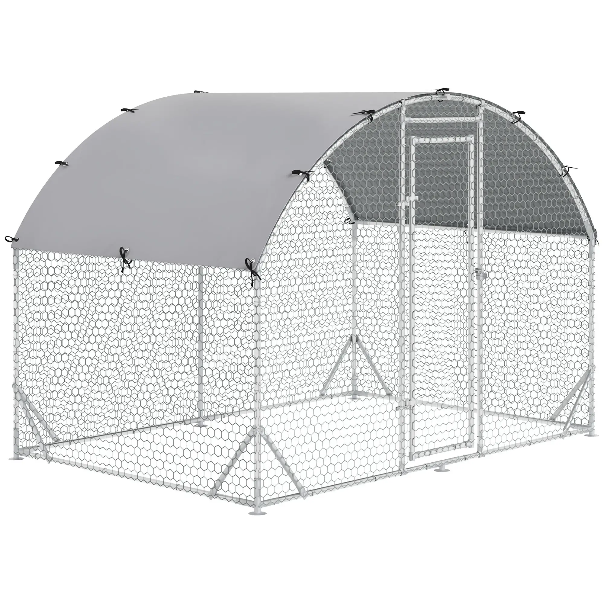 Large Metal Chicken Coop, Walk-in Enclosure, 9.2' x 6.2' x 6.5', Silver