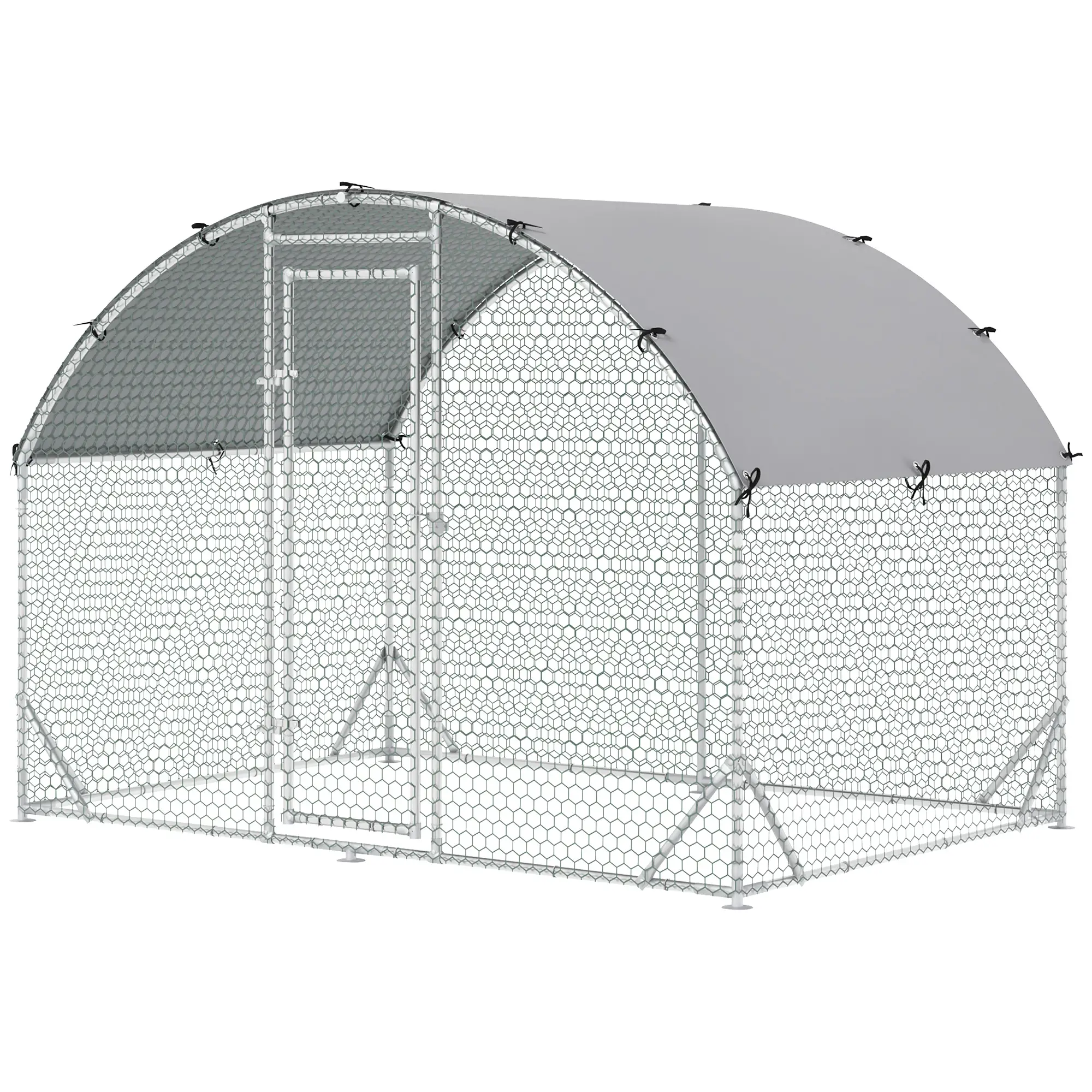 Large Metal Chicken Coop, Walk-in Enclosure, 9.2' x 6.2' x 6.5', Silver - Image 12
