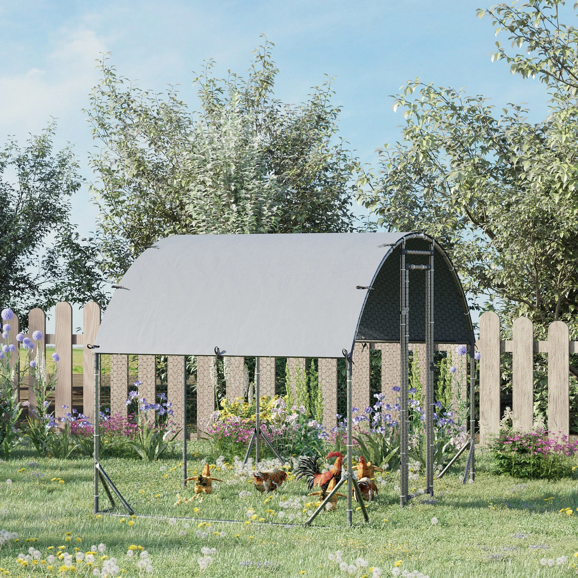 Large Metal Chicken Coop, Walk-in Enclosure, 9.2' x 6.2' x 6.5', Silver - Image 2