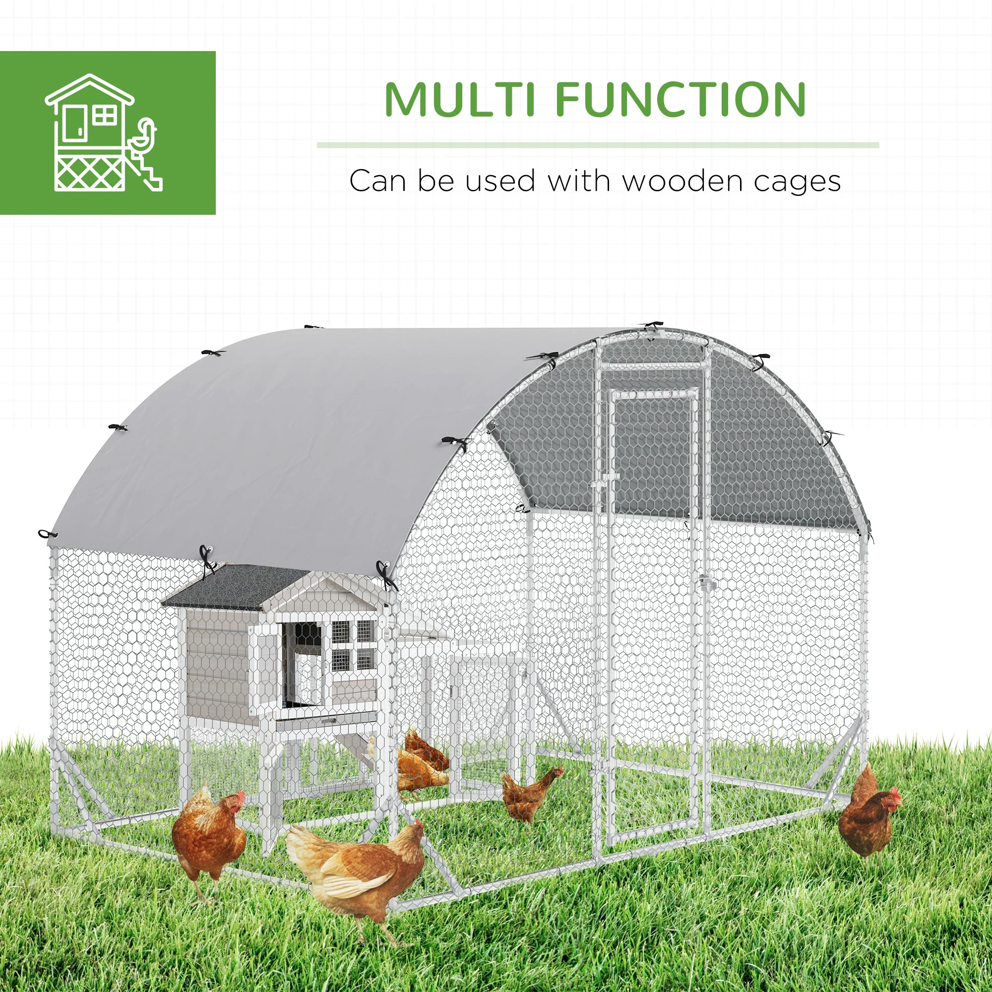 Large Metal Chicken Coop, Walk-in Enclosure, 9.2' x 6.2' x 6.5', Silver - Image 5