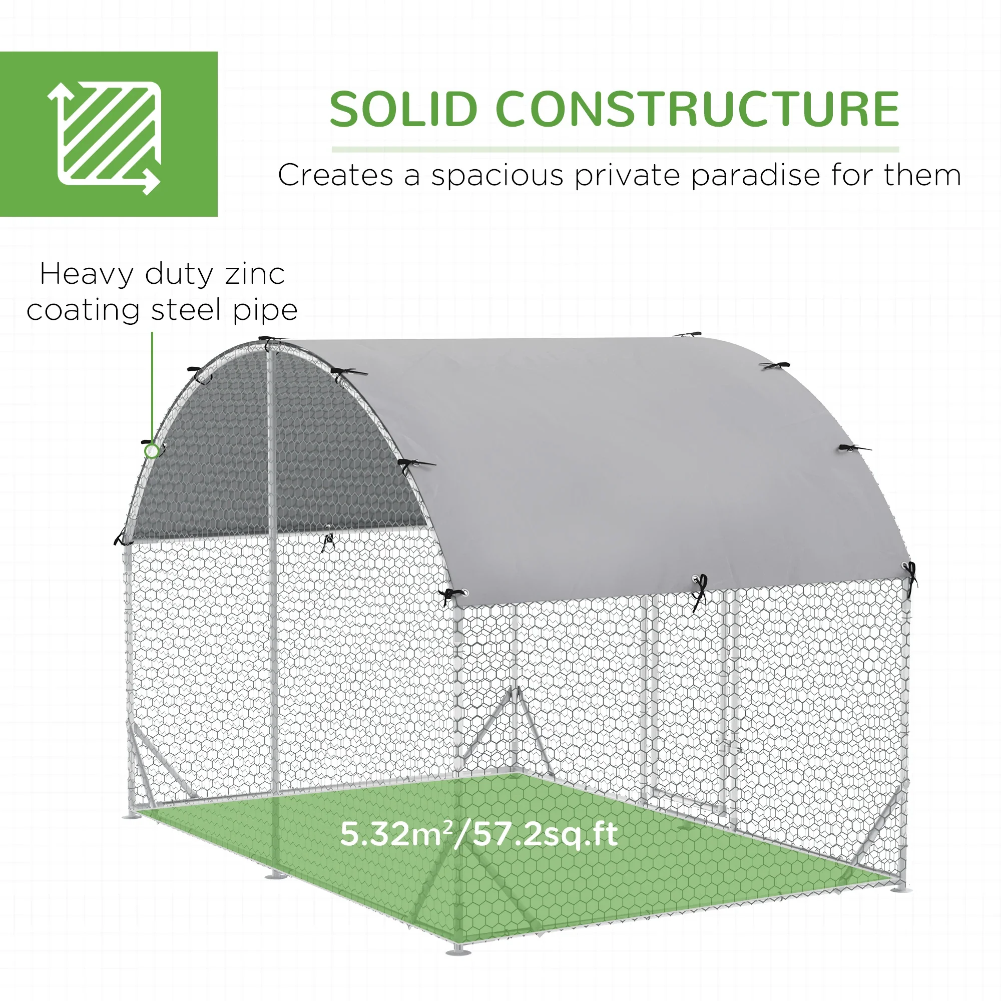 Large Metal Chicken Coop, Walk-in Enclosure, 9.2' x 6.2' x 6.5', Silver - Image 6
