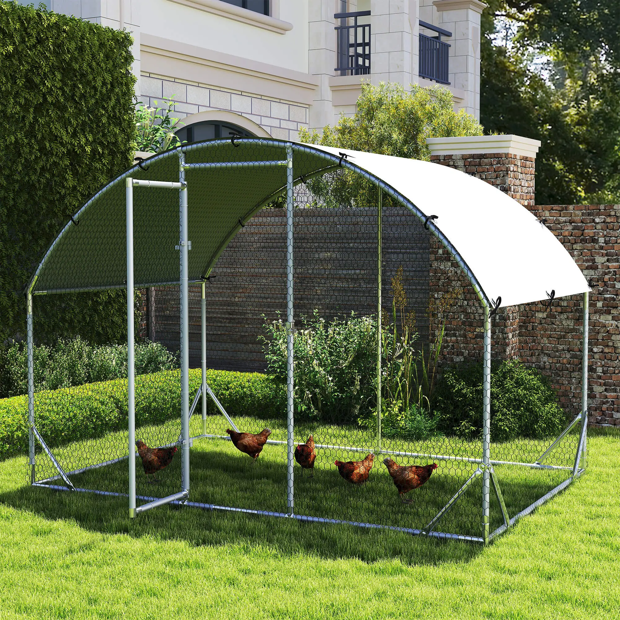 Large Metal Chicken Coop, Walk-in Enclosure, 9.2' x 6.2' x 6.5', Silver - Image 8