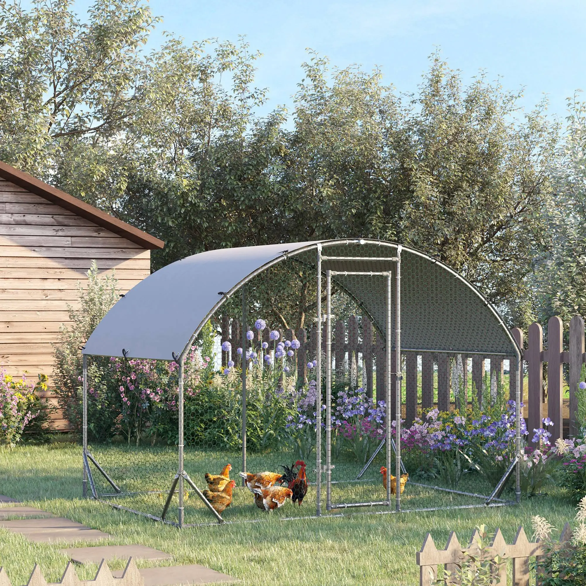 Large Metal Chicken Coop, Walk-in Enclosure, 9.2' x 6.2' x 6.5', Silver - Image 9