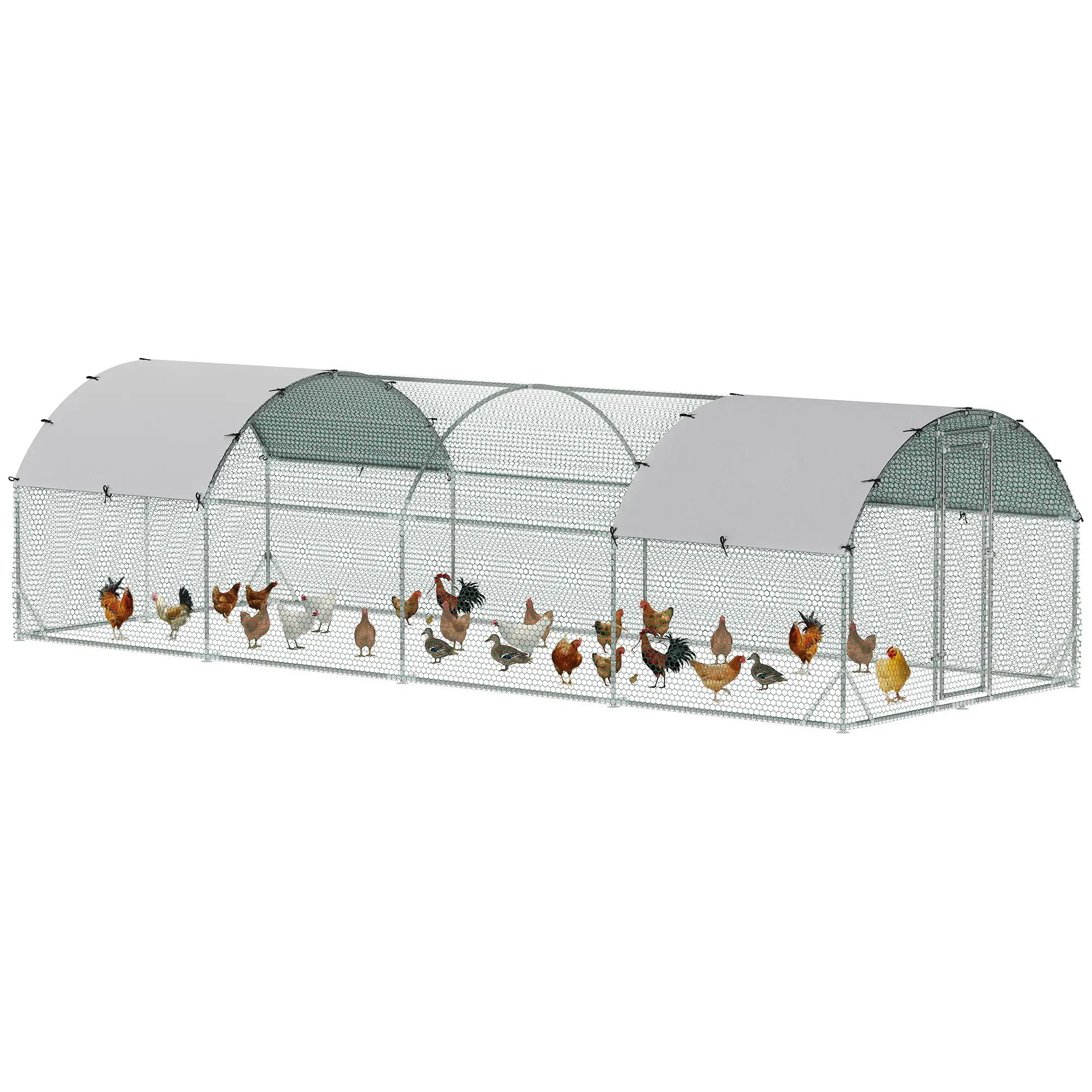 Large Metal Chicken Coop, Walk-in Enclosure, Poultry Hen Run, 9.2' x 24.9' x 6.5', Silver