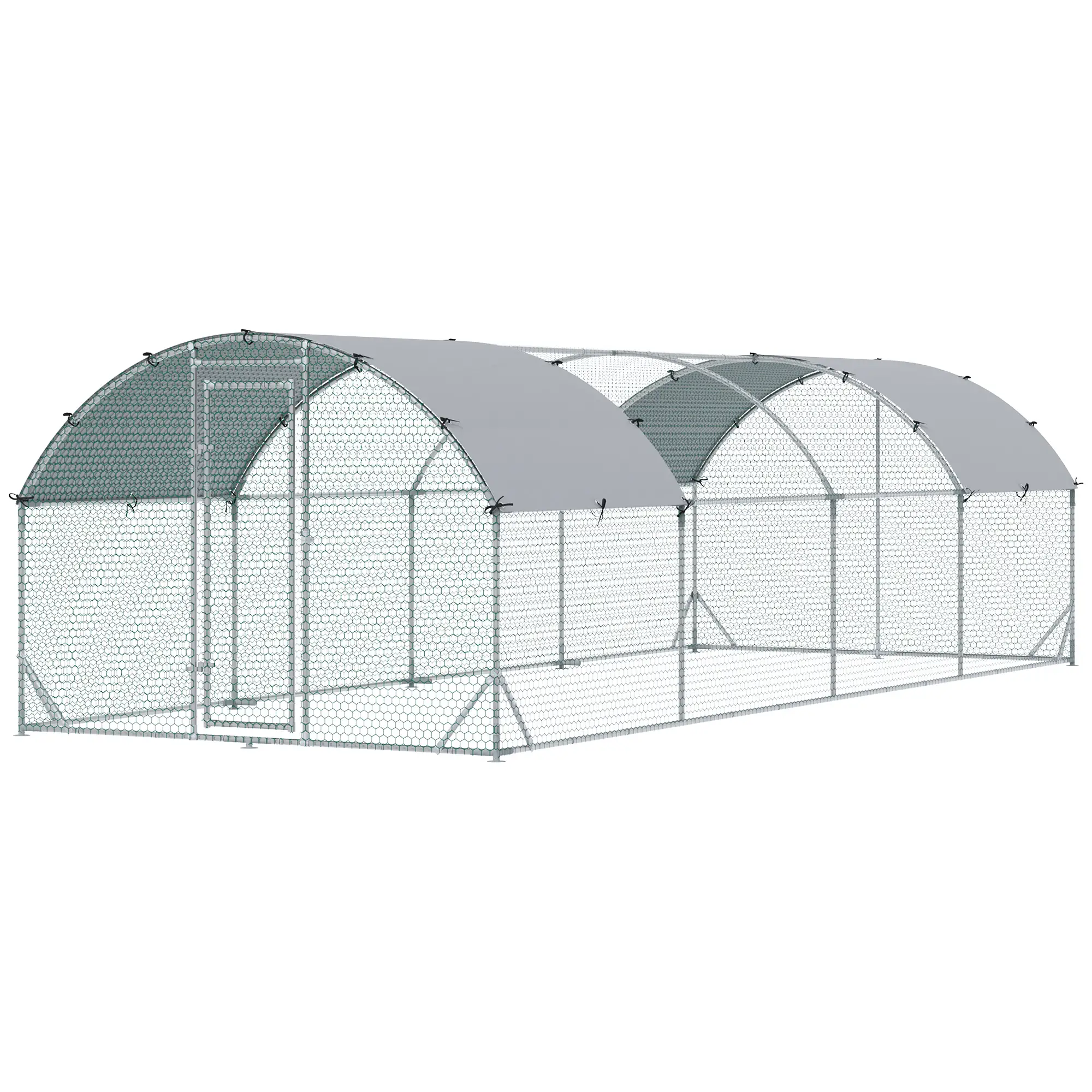 Large Metal Chicken Coop, Walk-in Enclosure, Poultry Hen Run, 9.2' x 24.9' x 6.5', Silver - Image 11