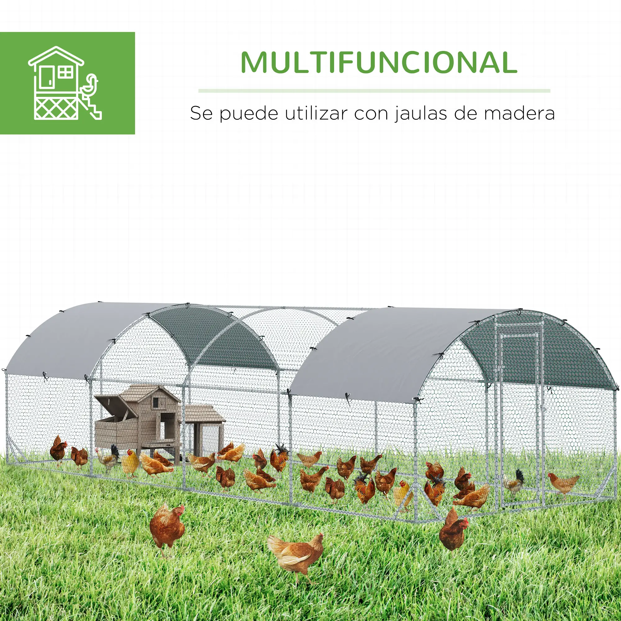 Large Metal Chicken Coop, Walk-in Enclosure, Poultry Hen Run, 9.2' x 24.9' x 6.5', Silver - Image 5