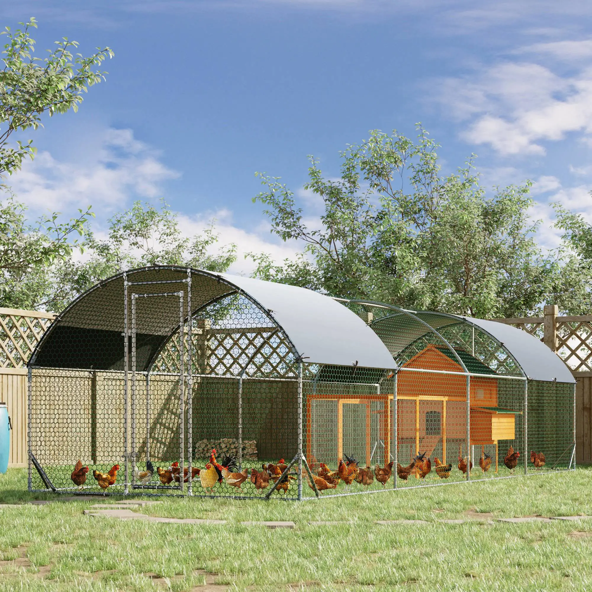Large Metal Chicken Coop, Walk-in Enclosure, Poultry Hen Run, 9.2' x 24.9' x 6.5', Silver - Image 8