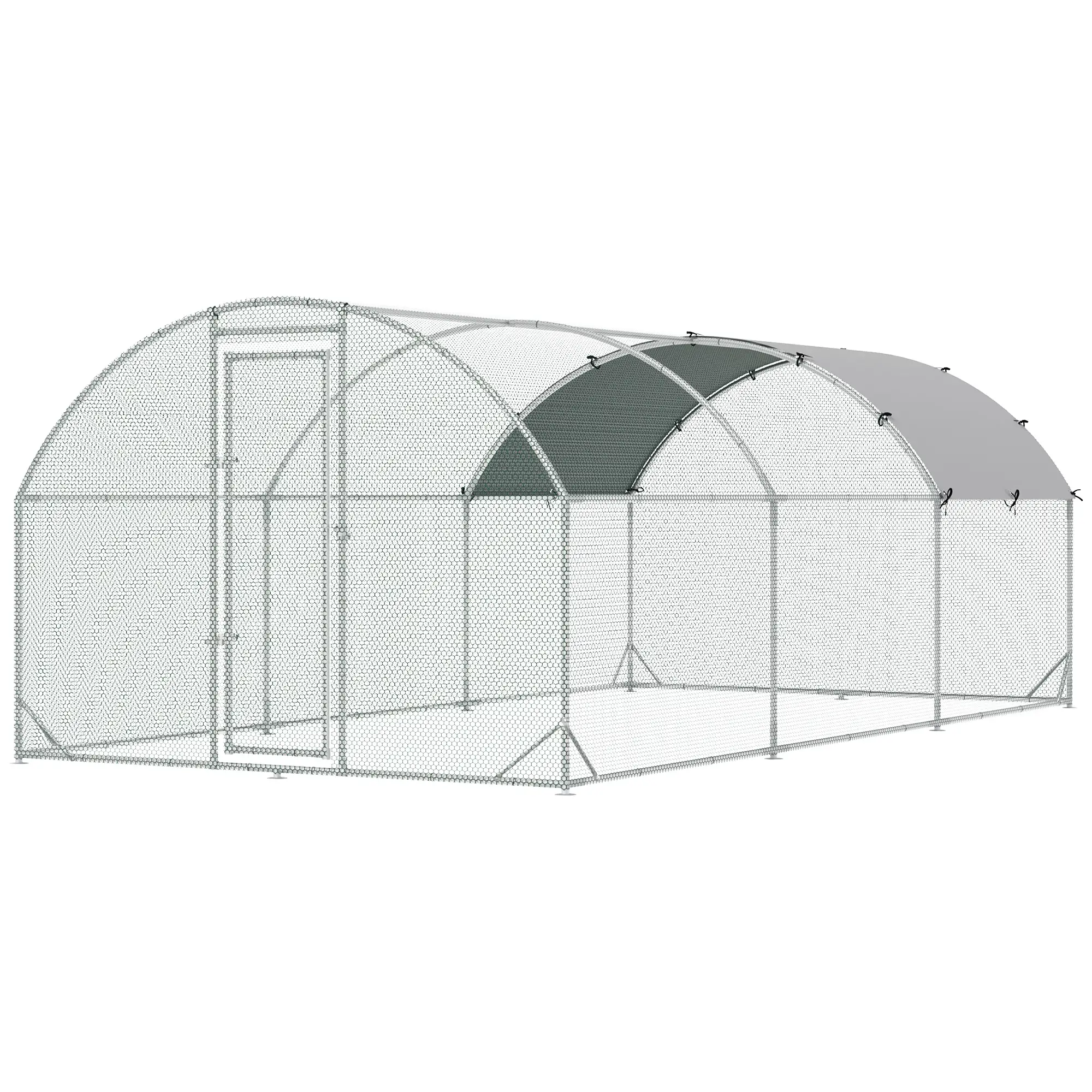 Large Metal Chicken Coop, Walk-in Enclosure, Poultry Hen Run, Rabbit Hutch, 9.2' x 18.7' x 6.5', Silver - Image 11