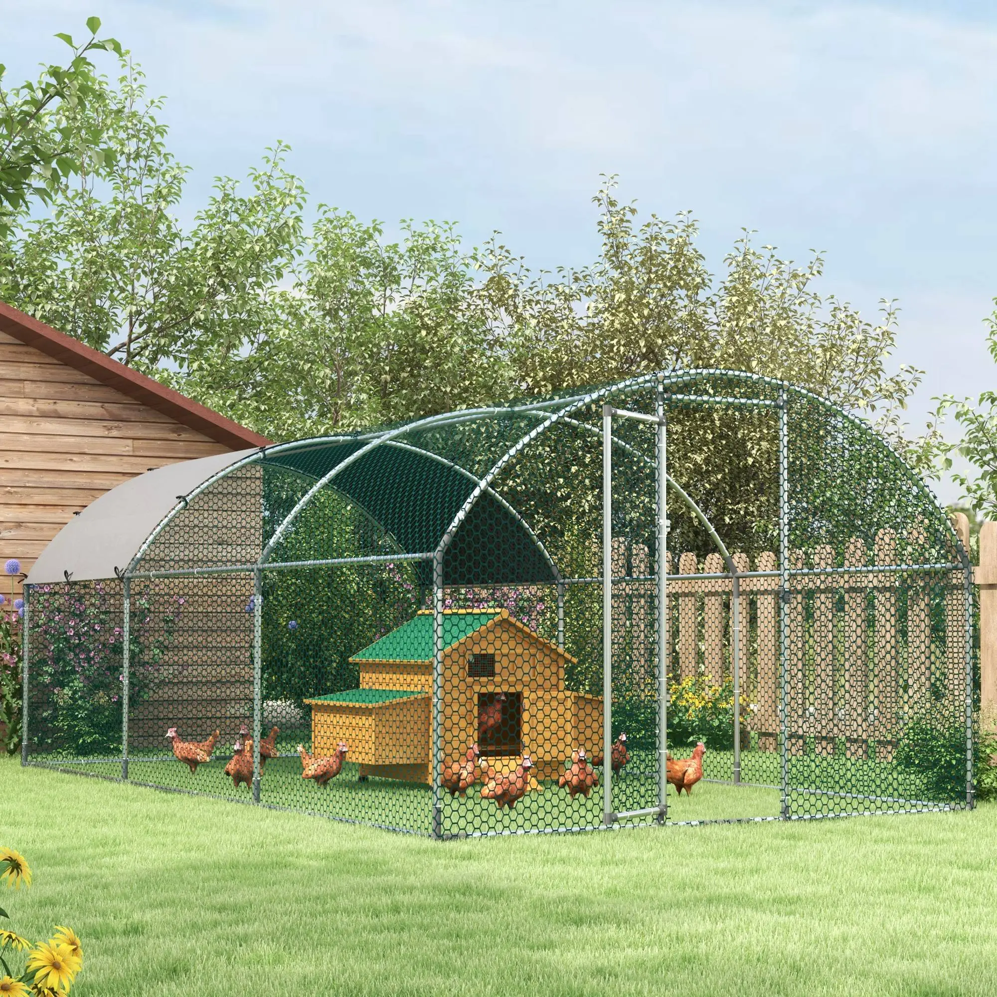 Large Metal Chicken Coop, Walk-in Enclosure, Poultry Hen Run, Rabbit Hutch, 9.2' x 18.7' x 6.5', Silver - Image 2
