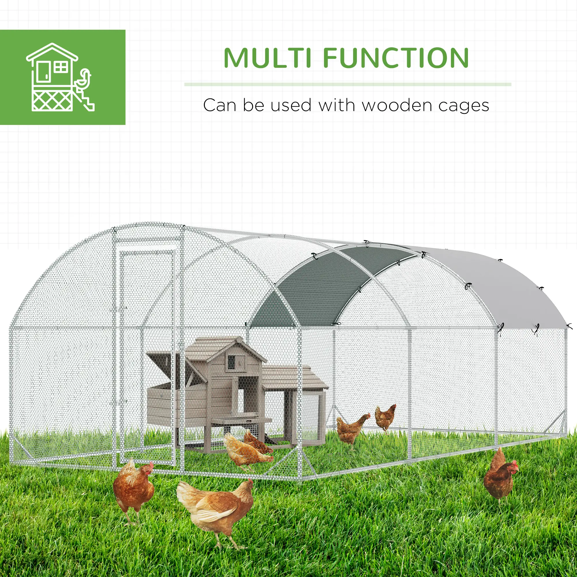 Large Metal Chicken Coop, Walk-in Enclosure, Poultry Hen Run, Rabbit Hutch, 9.2' x 18.7' x 6.5', Silver - Image 5