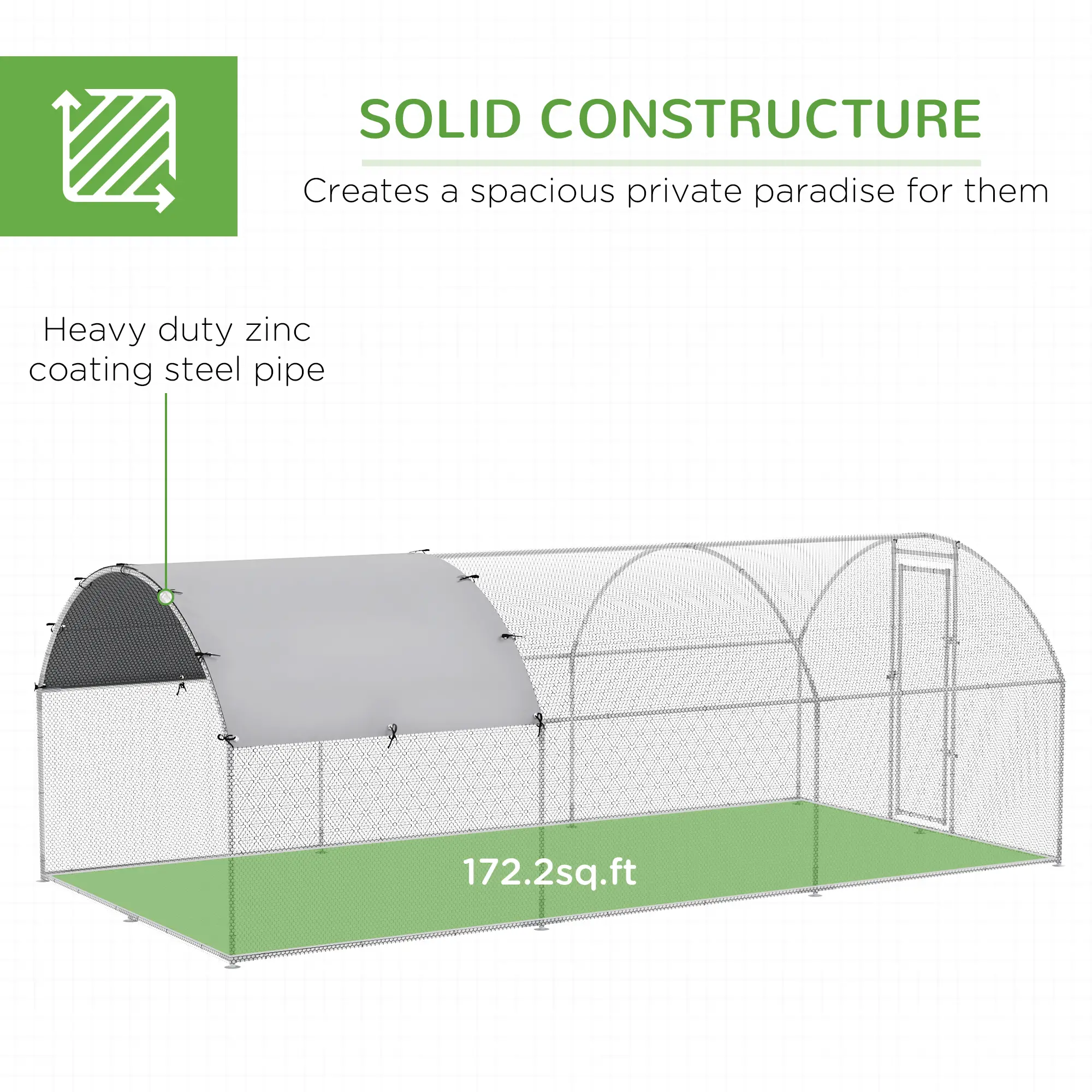Large Metal Chicken Coop, Walk-in Enclosure, Poultry Hen Run, Rabbit Hutch, 9.2' x 18.7' x 6.5', Silver - Image 6