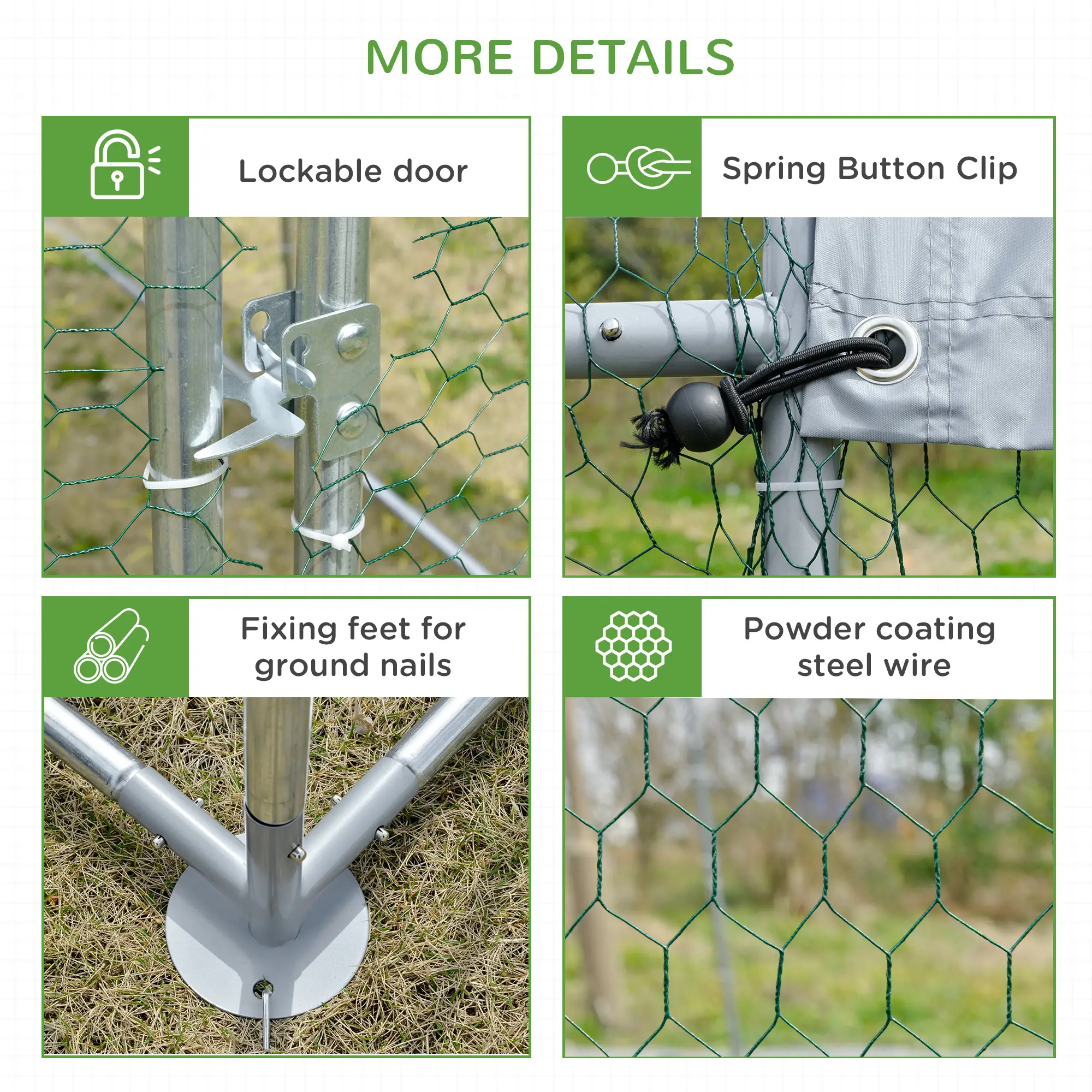 Large Metal Chicken Coop, Walk-in Enclosure, Poultry Hen Run, Rabbit Hutch, 9.2' x 18.7' x 6.5', Silver - Image 7