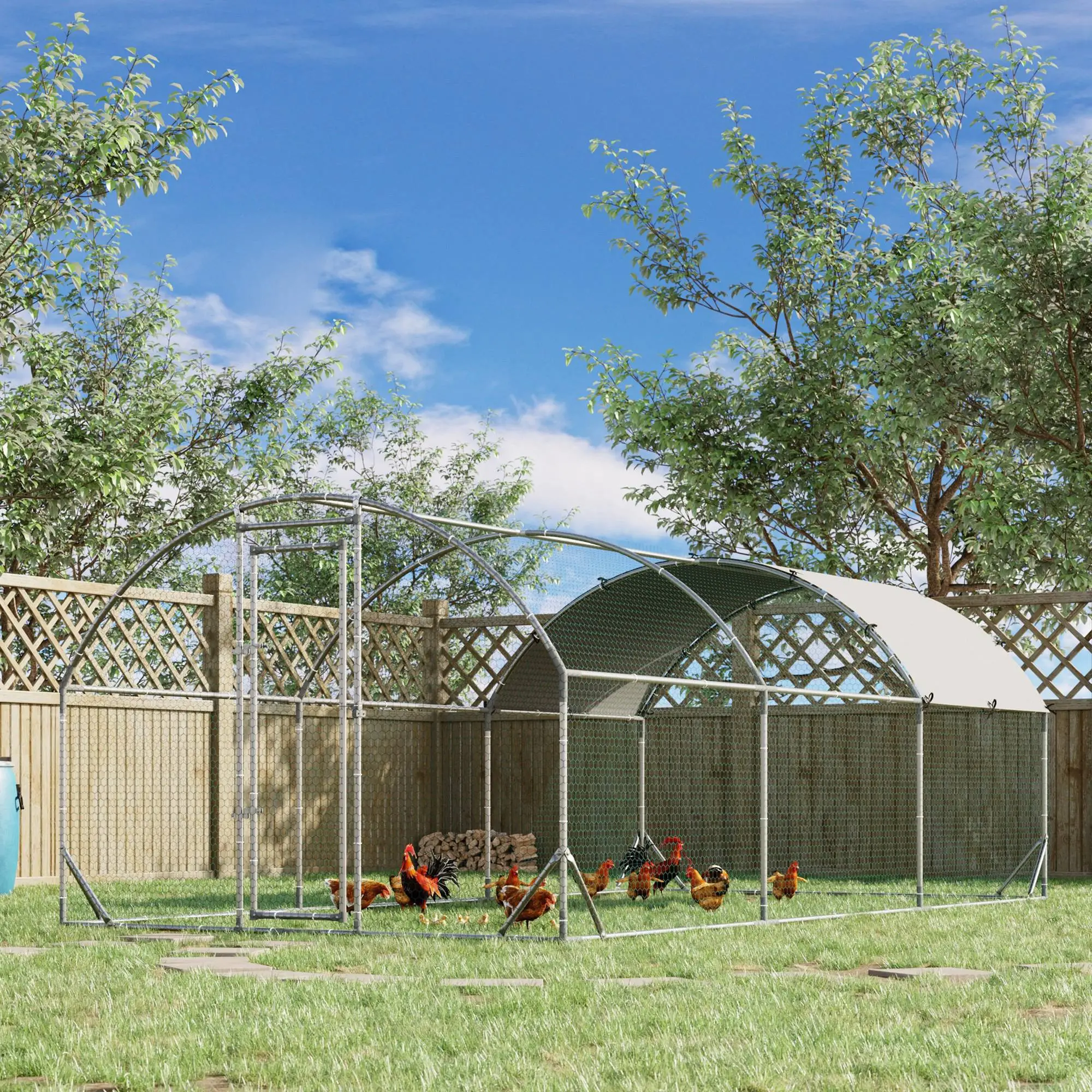 Large Metal Chicken Coop, Walk-in Enclosure, Poultry Hen Run, Rabbit Hutch, 9.2' x 18.7' x 6.5', Silver - Image 8
