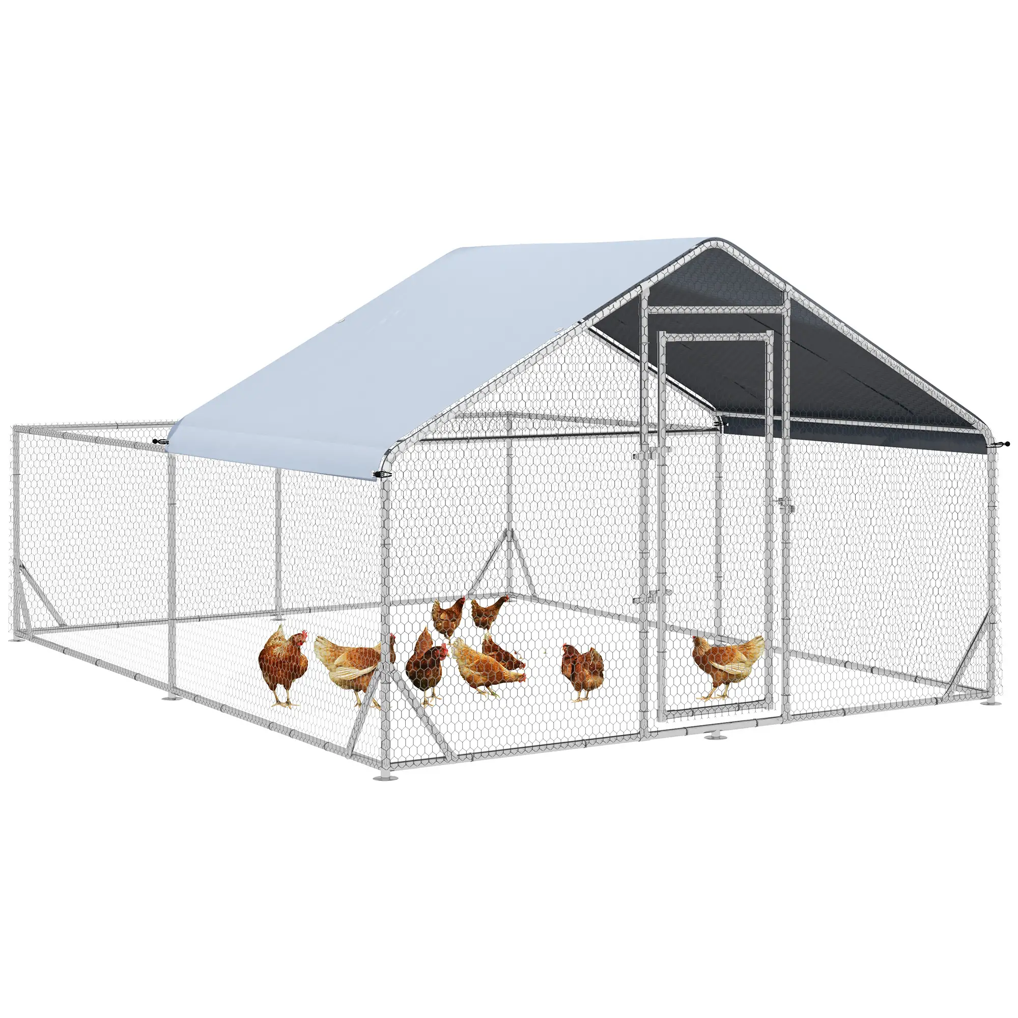 Large Metal Chicken Coop, Walk-in Poultry Cage, 13.1' x 9.8' x 6.4'