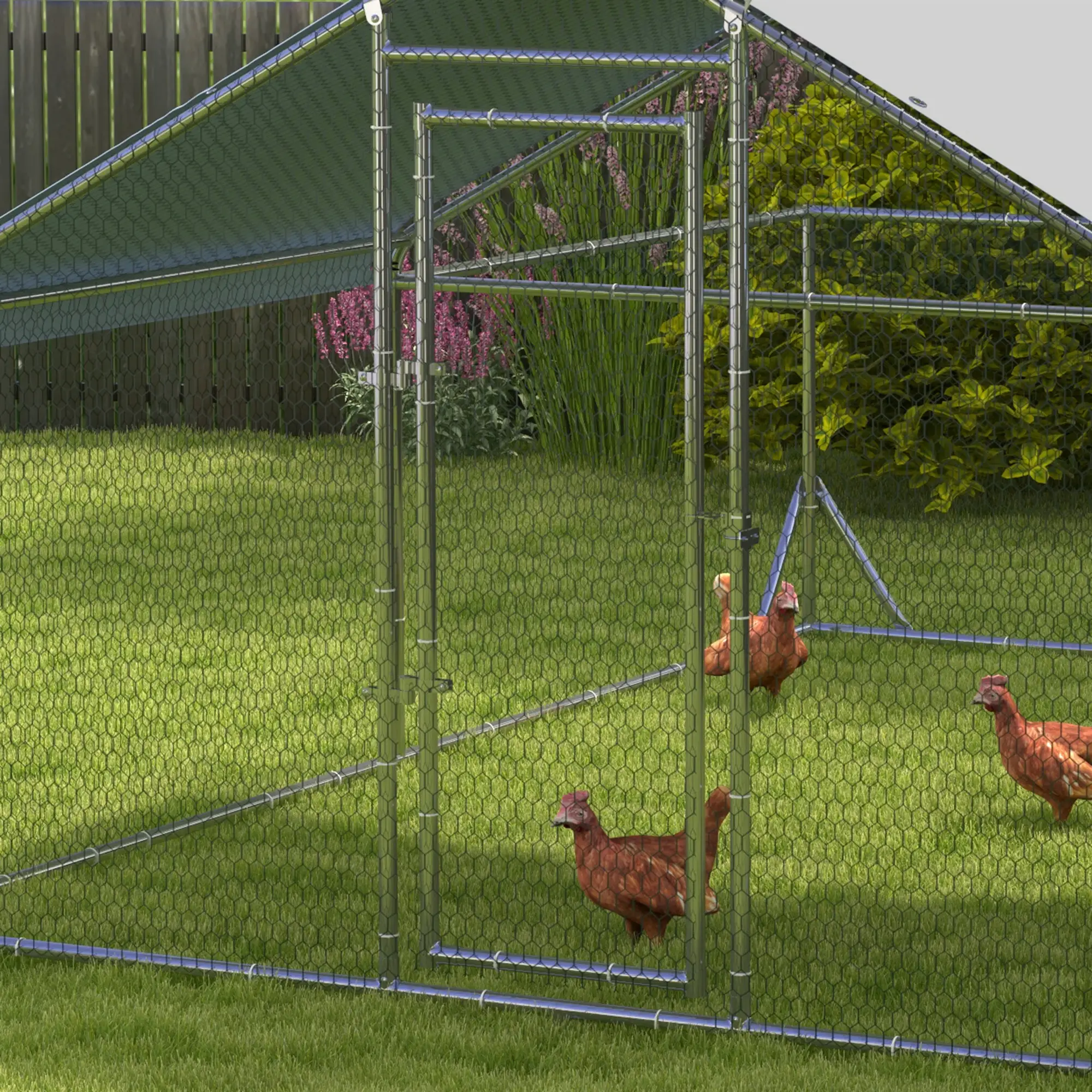 Large Metal Chicken Coop, Walk-in Poultry Cage, 13.1' x 9.8' x 6.4' - Image 10