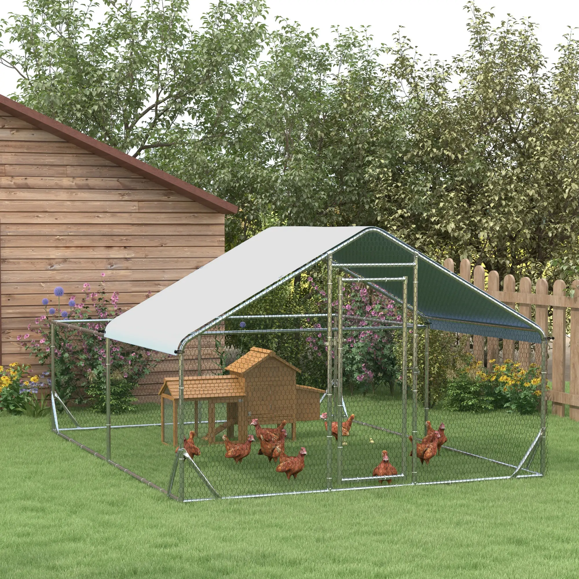 Large Metal Chicken Coop, Walk-in Poultry Cage, 13.1' x 9.8' x 6.4' - Image 2