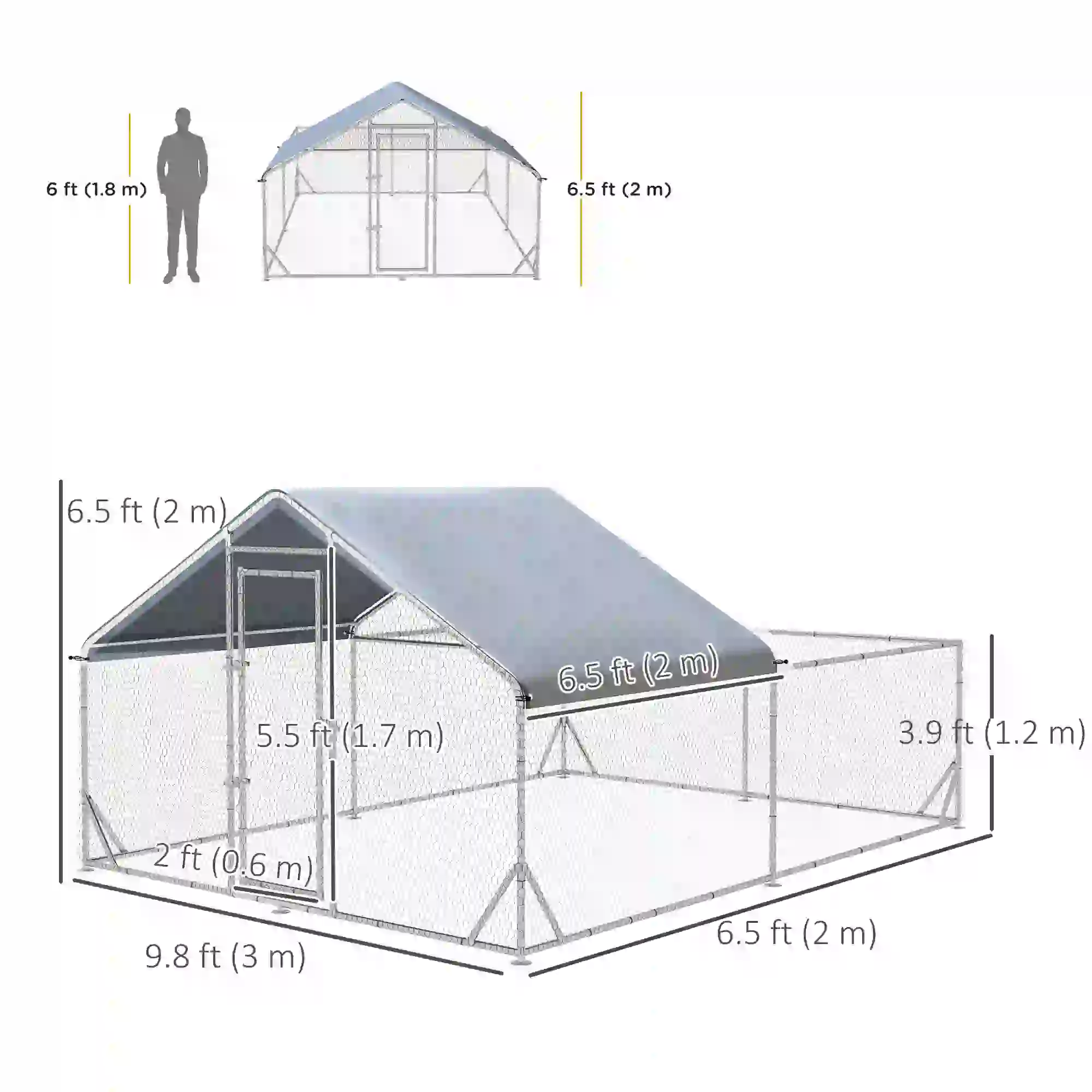 Large Metal Chicken Coop, Walk-in Poultry Cage, 13.1' x 9.8' x 6.4' - Image 3
