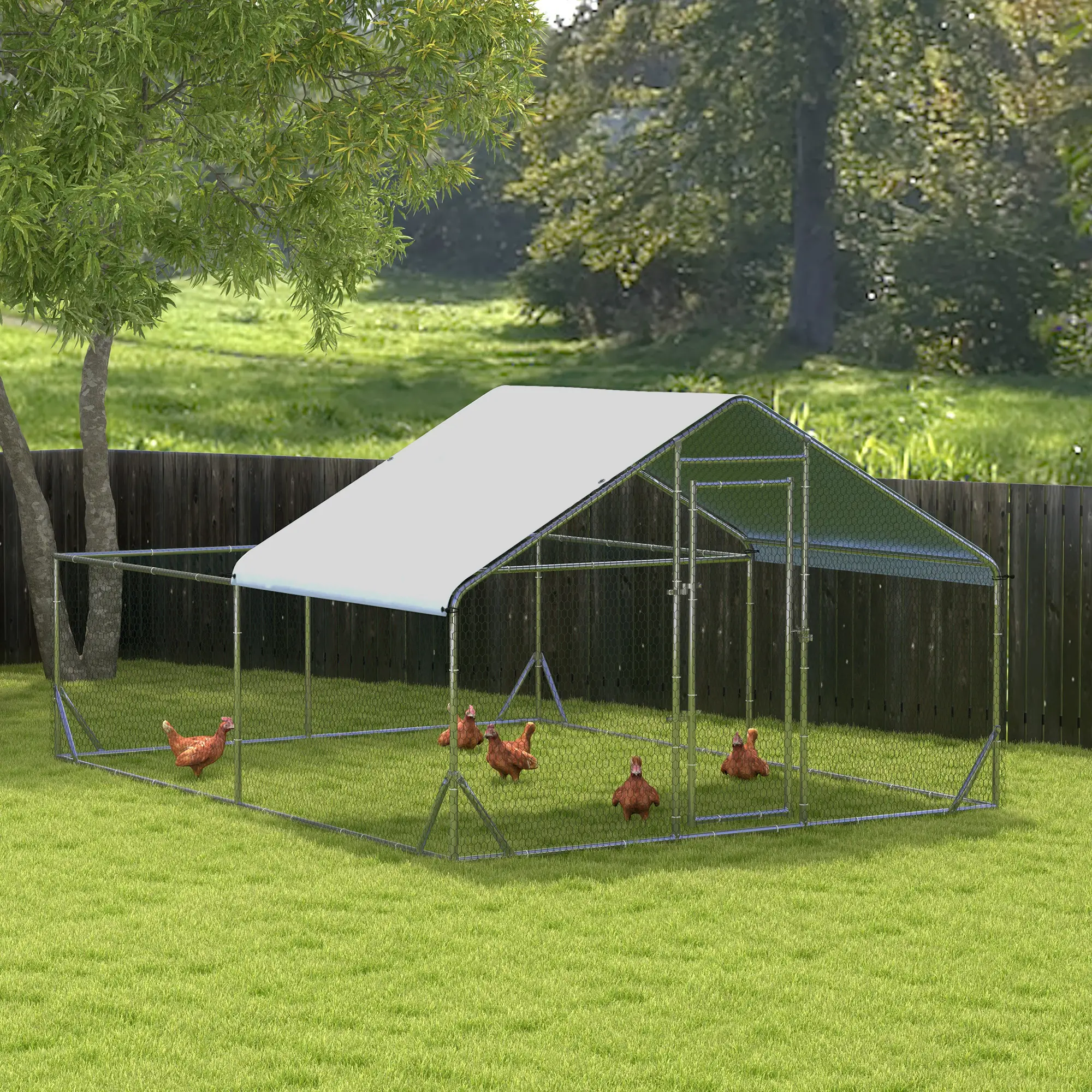 Large Metal Chicken Coop, Walk-in Poultry Cage, 13.1' x 9.8' x 6.4' - Image 8