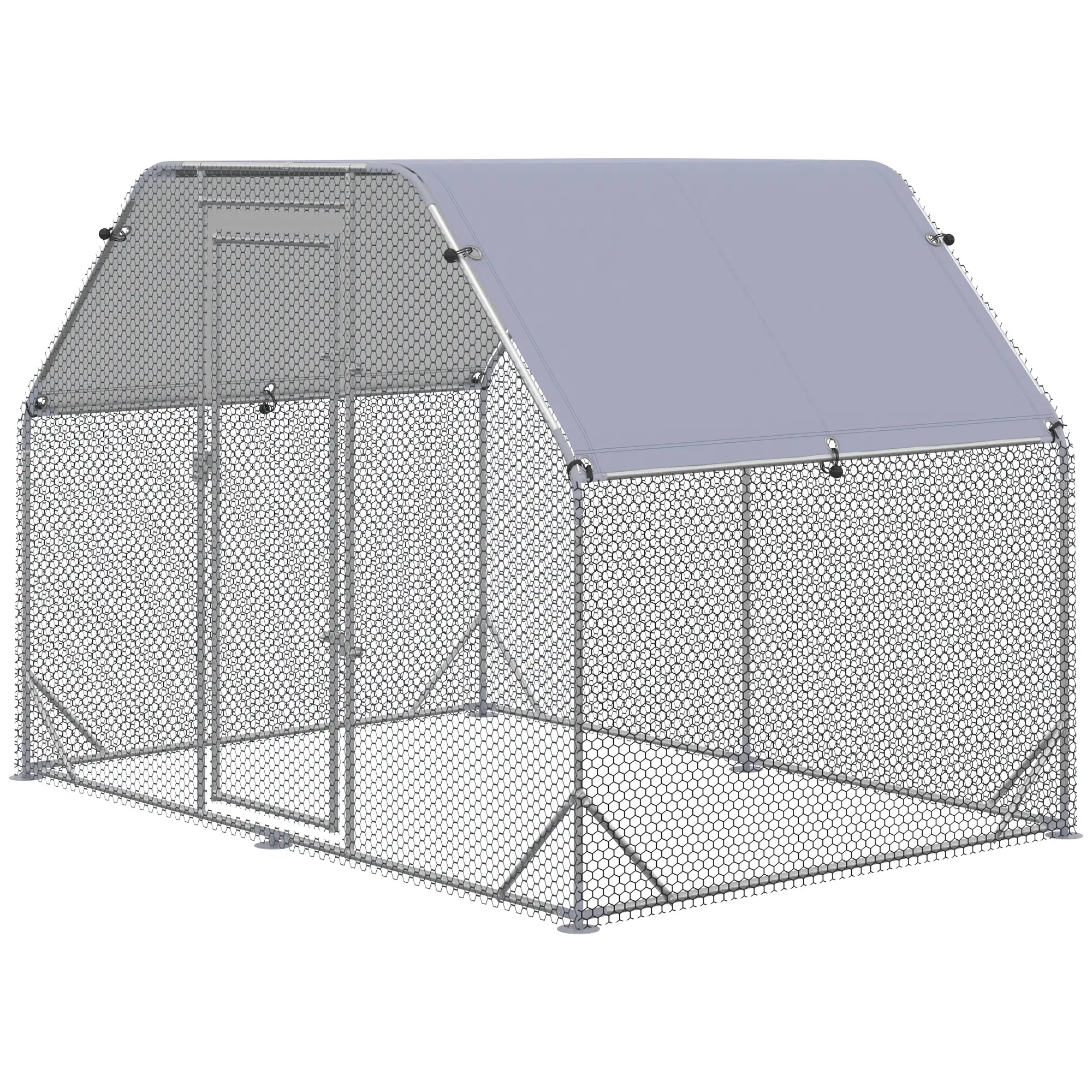 Large Metal Chicken Coop, Walk-In Poultry Enclosure, 9.2' x 6.2' x 6.5', Silver - Image 11