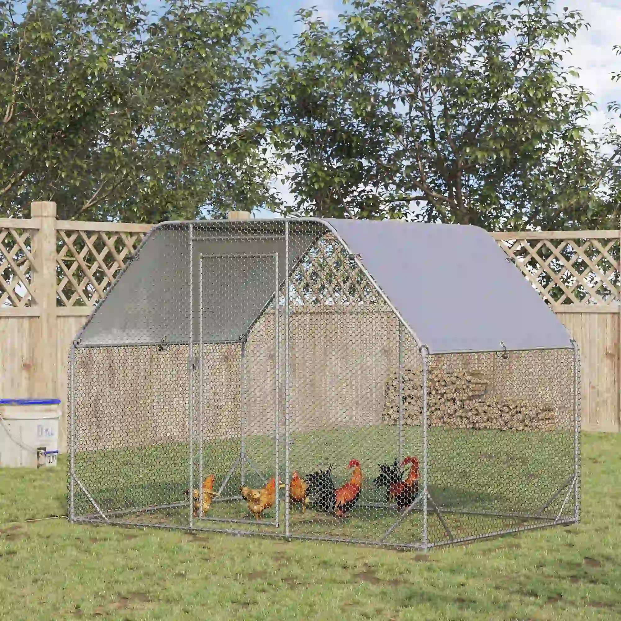 Large Metal Chicken Coop, Walk-In Poultry Enclosure, 9.2' x 6.2' x 6.5', Silver - Image 2