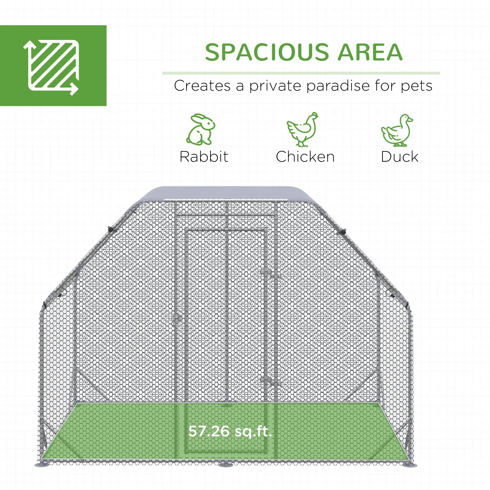 Large Metal Chicken Coop, Walk-In Poultry Enclosure, 9.2' x 6.2' x 6.5', Silver - Image 4