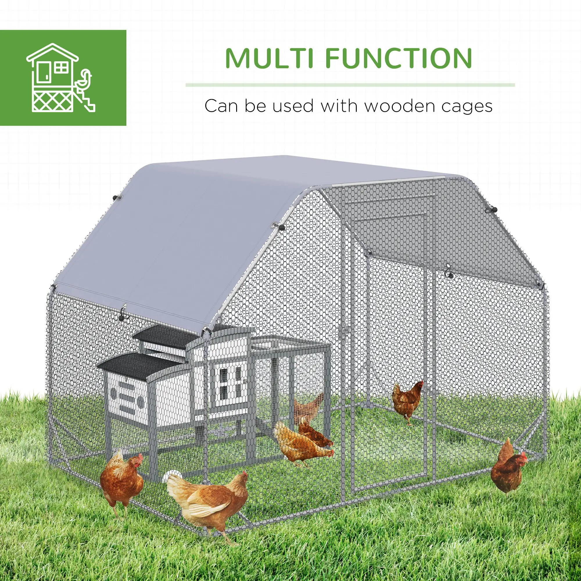 Large Metal Chicken Coop, Walk-In Poultry Enclosure, 9.2' x 6.2' x 6.5', Silver - Image 6
