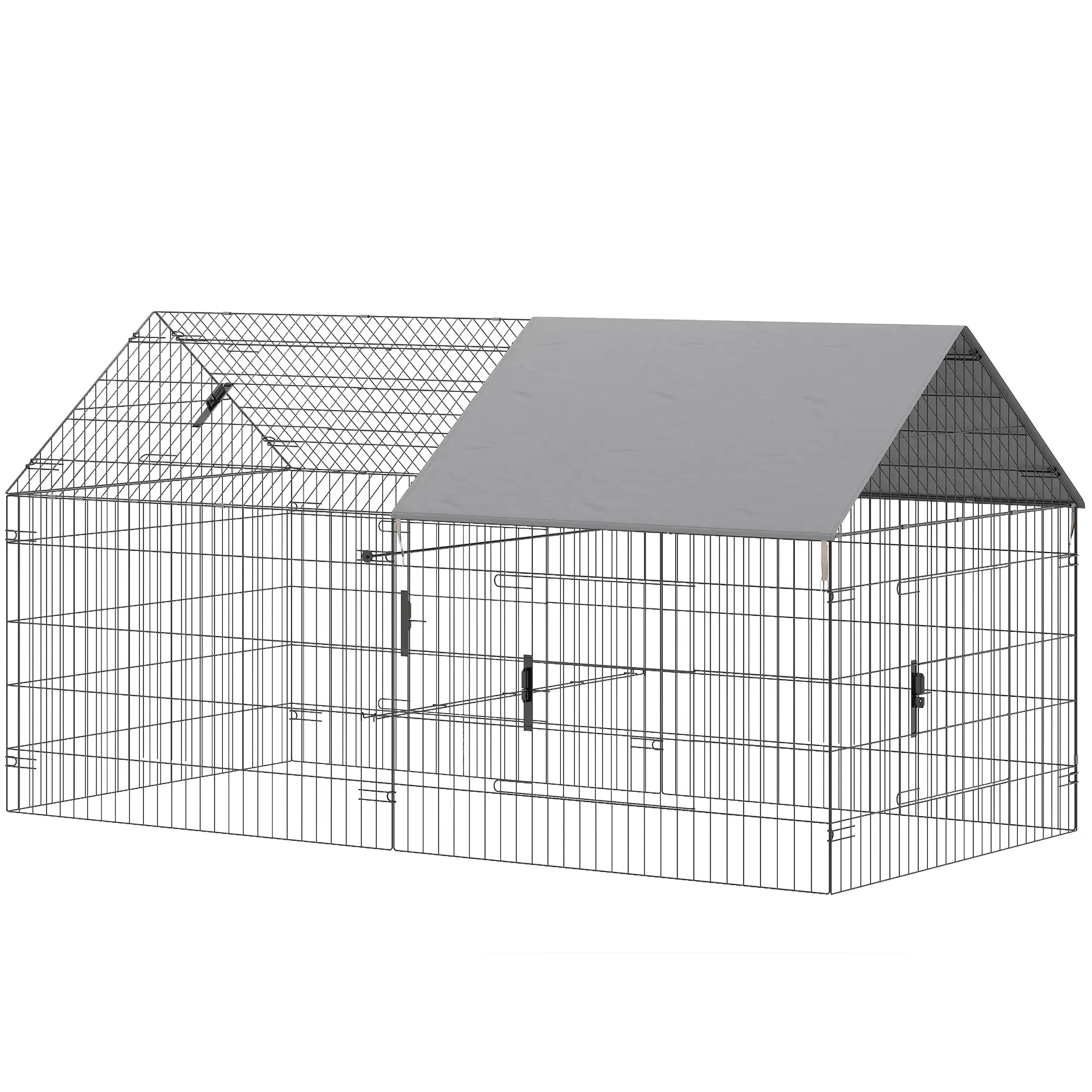 Large Metal Chicken Coop, Water-Resistant Anti-UV Cover, 4 Doors