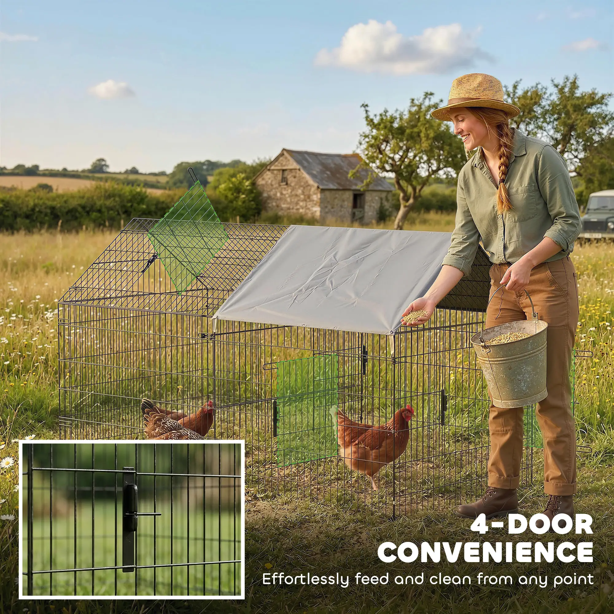 Large Metal Chicken Coop, Water-Resistant Anti-UV Cover, 4 Doors - Image 5