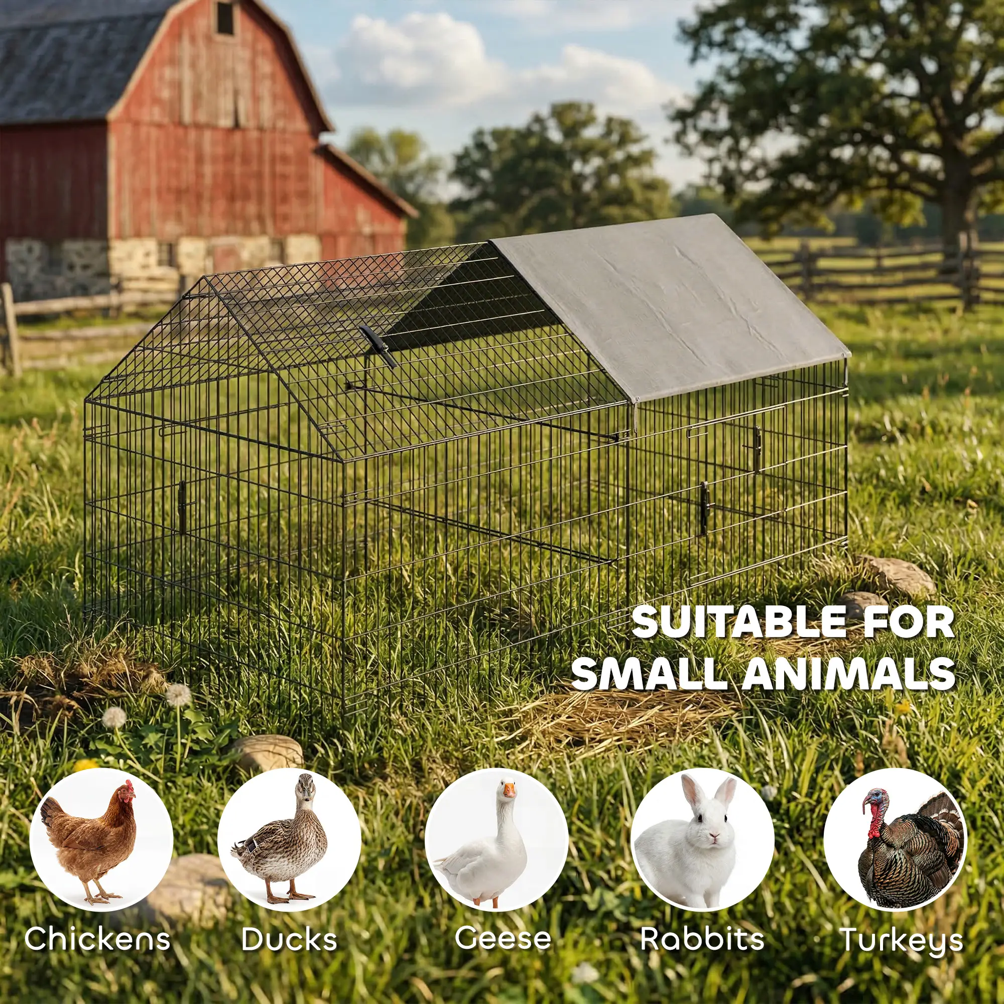 Large Metal Chicken Coop, Water-Resistant Anti-UV Cover, 4 Doors - Image 9