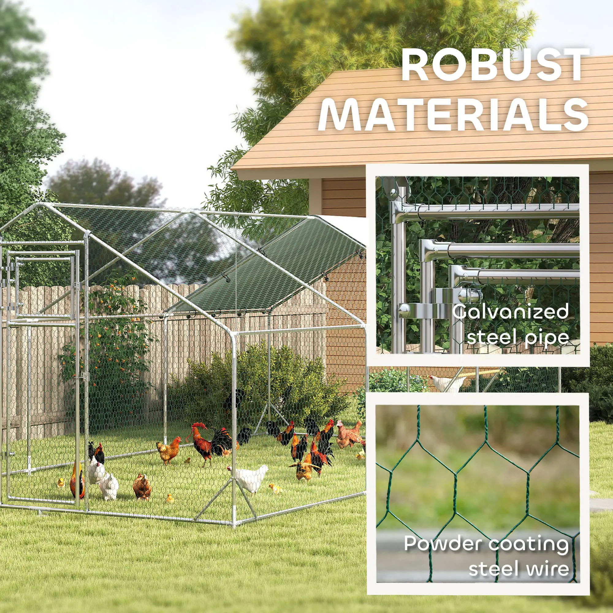 Large Metal Chicken Run, Waterproof UV-Resistant Cover, Feeding Door, Hanging Feeder, Perch, 18-24 Chickens - Image 7