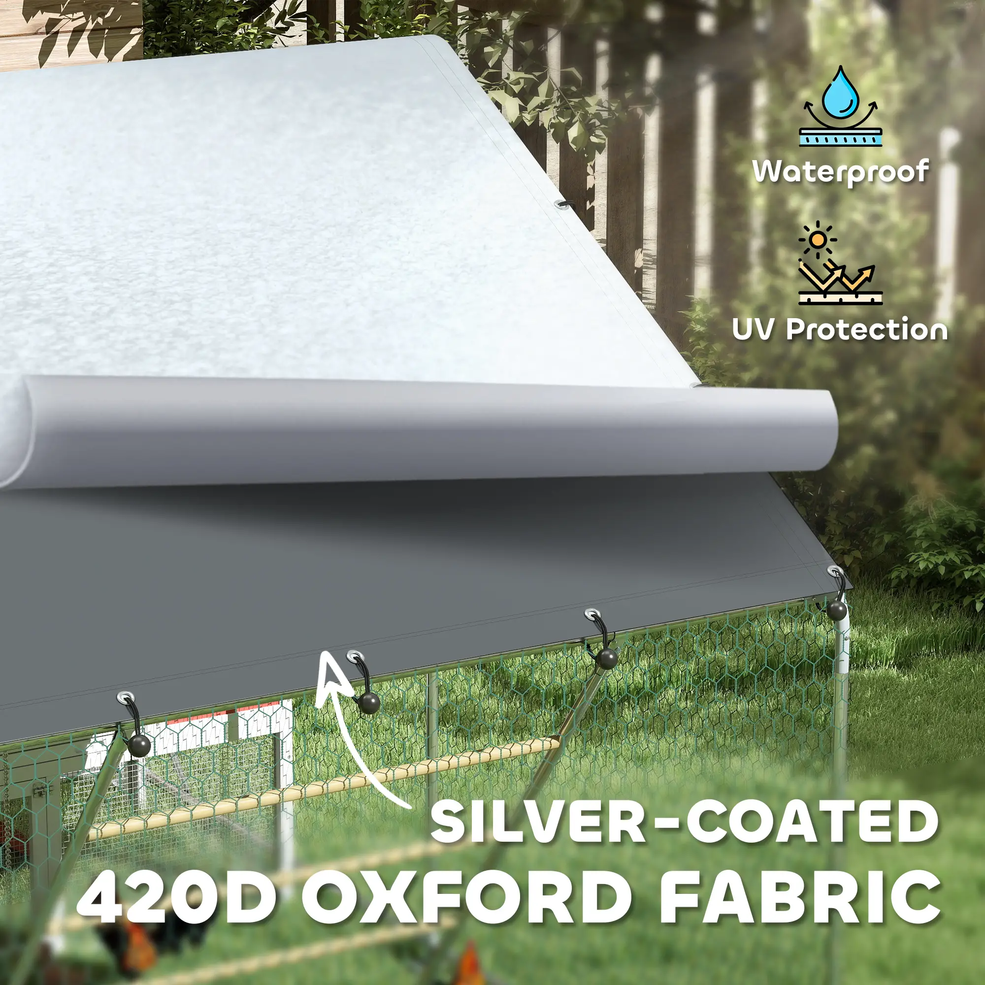 Large Metal Chicken Run, Waterproof UV-Resistant Cover, Feeding Door, Hanging Feeder, Perch for 6-8 Chickens - Image 6