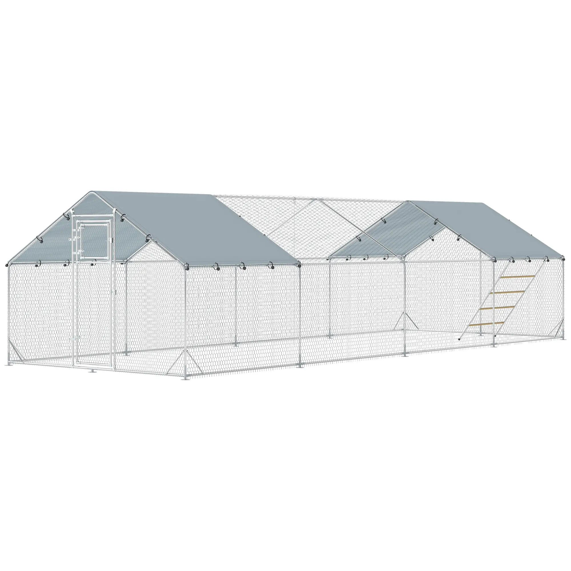 Large Metal Chicken Run With Waterproof Cover, Feeding Door, Perch