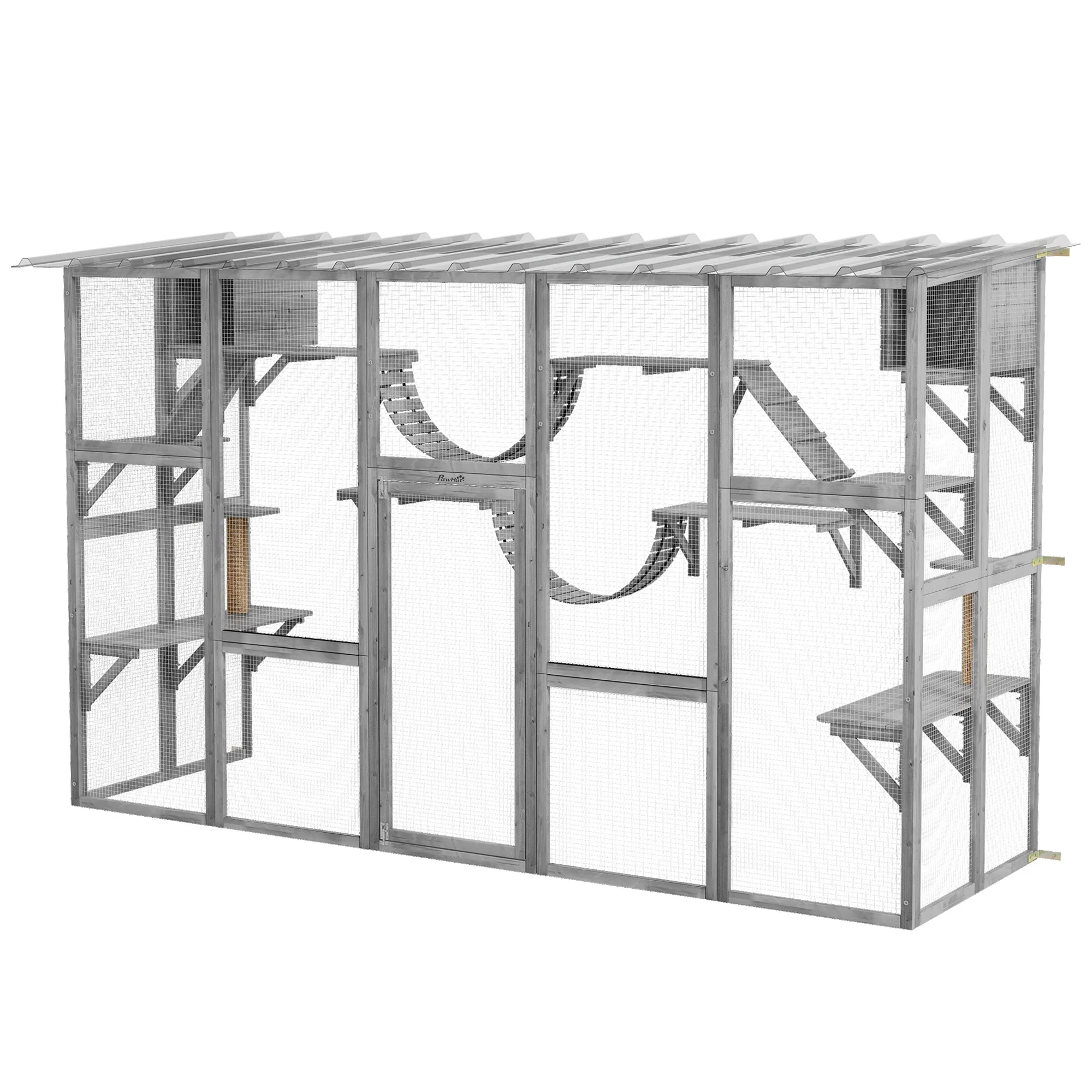 Large Outdoor Catio, Condos, Platforms, Doors, Ladders, Weather-Resistant Roof, Grey