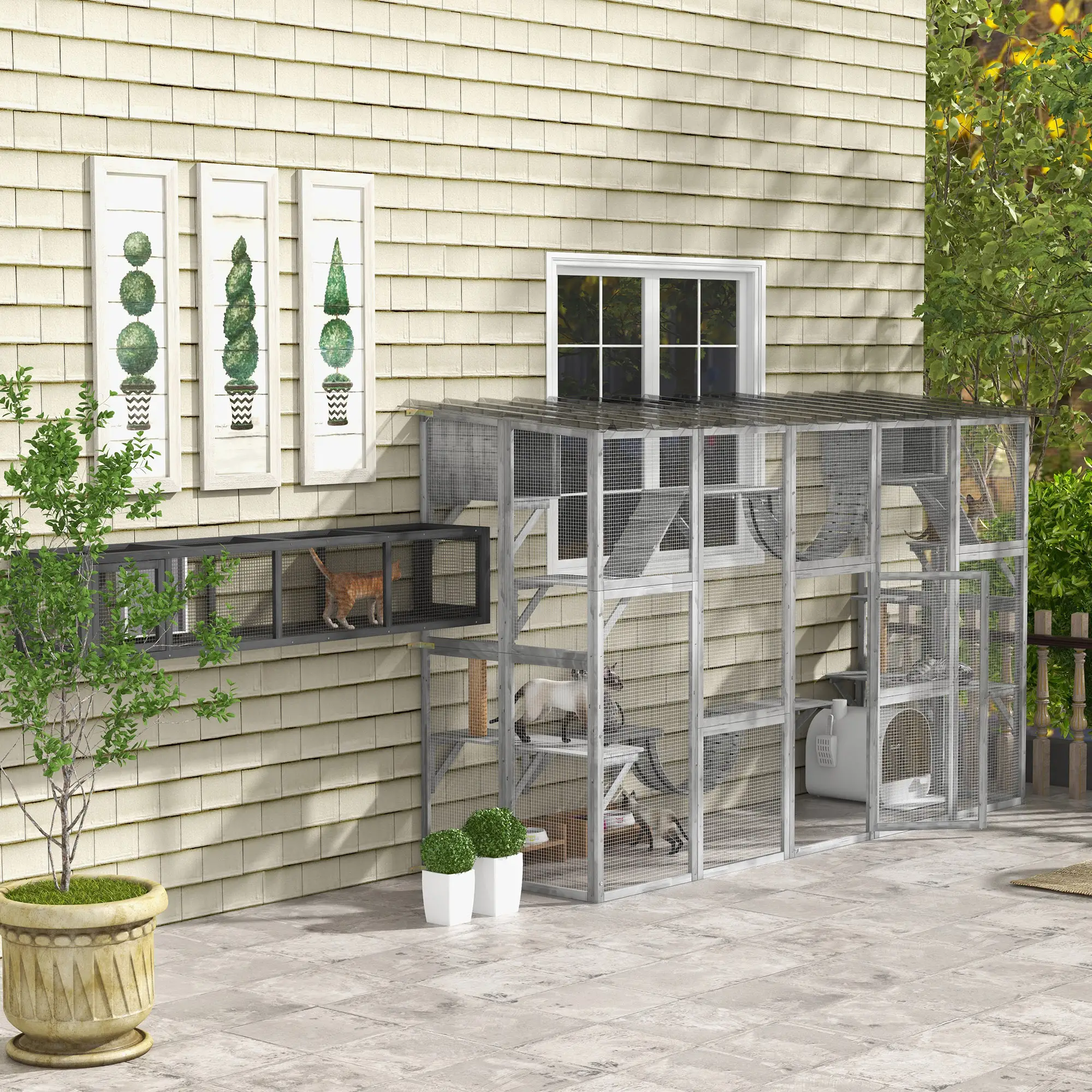 Large Outdoor Catio, Condos, Platforms, Doors, Ladders, Weather-Resistant Roof, Grey - Image 10